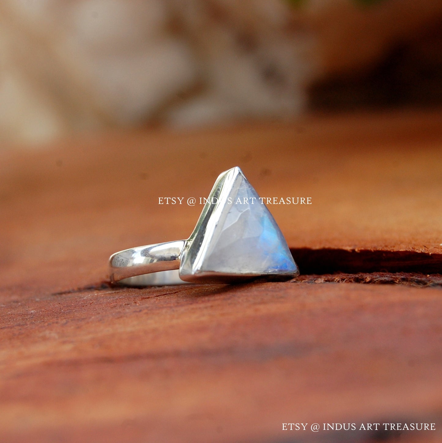Rainbow Moonstone Triangle Ring