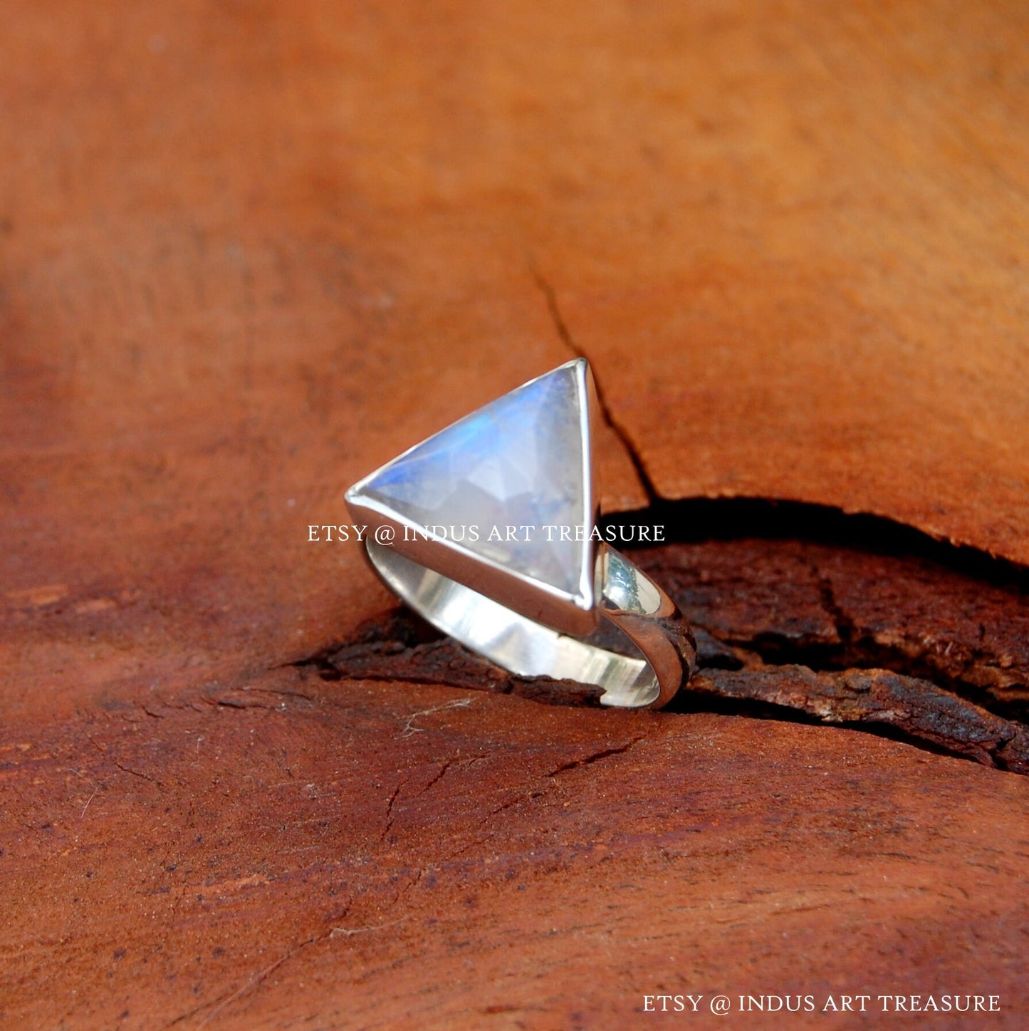 Rainbow Moonstone Triangle Ring