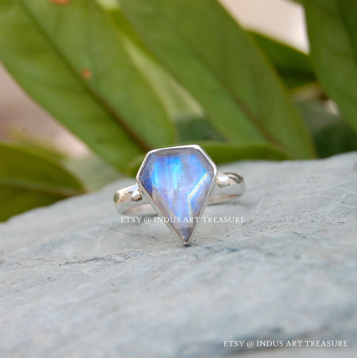 Rainbow Moonstone Kite Shape Ring