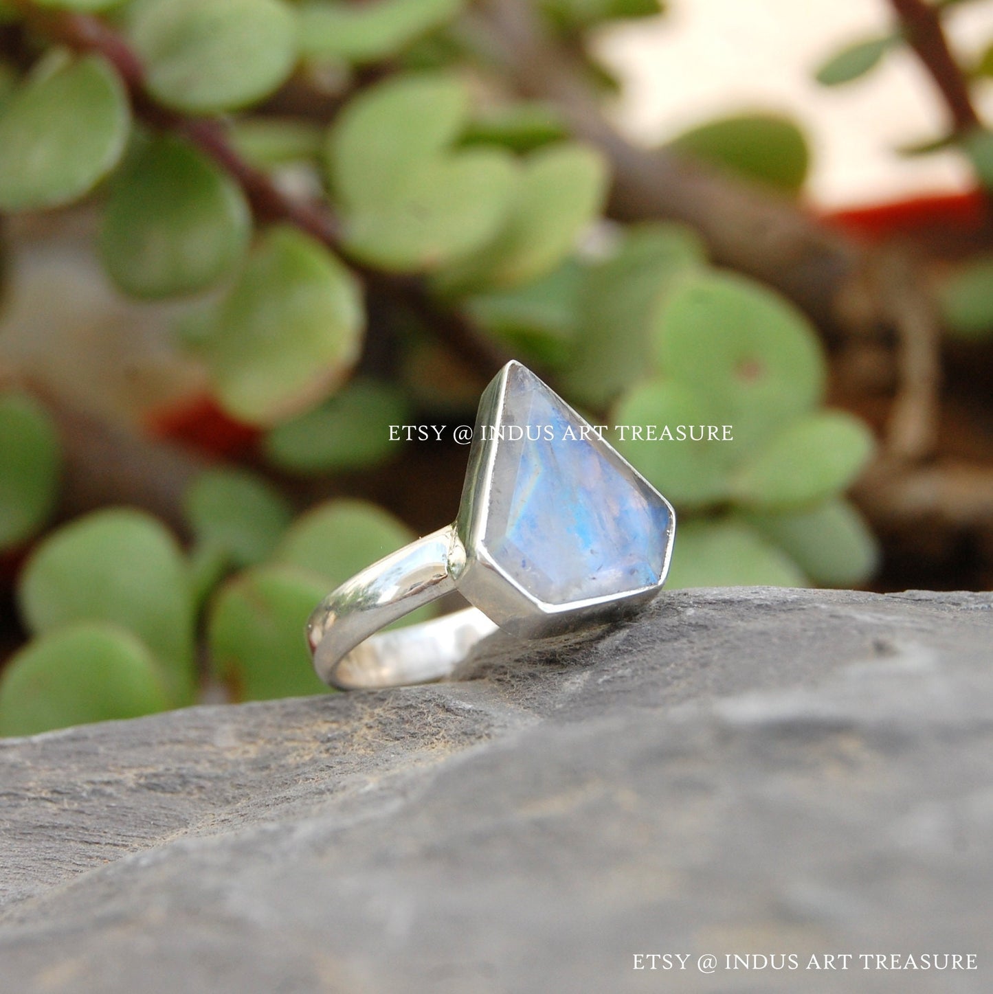 Rainbow Moonstone Kite Shape Ring