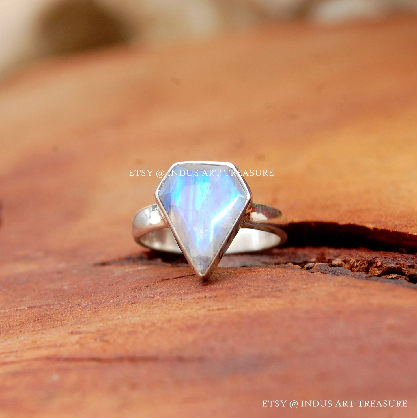 Rainbow Moonstone Kite Shape Ring