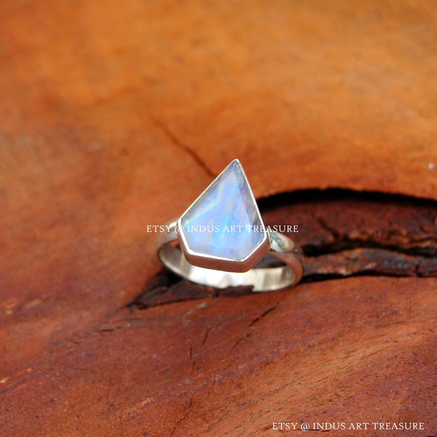 Rainbow Moonstone Kite Shape Ring