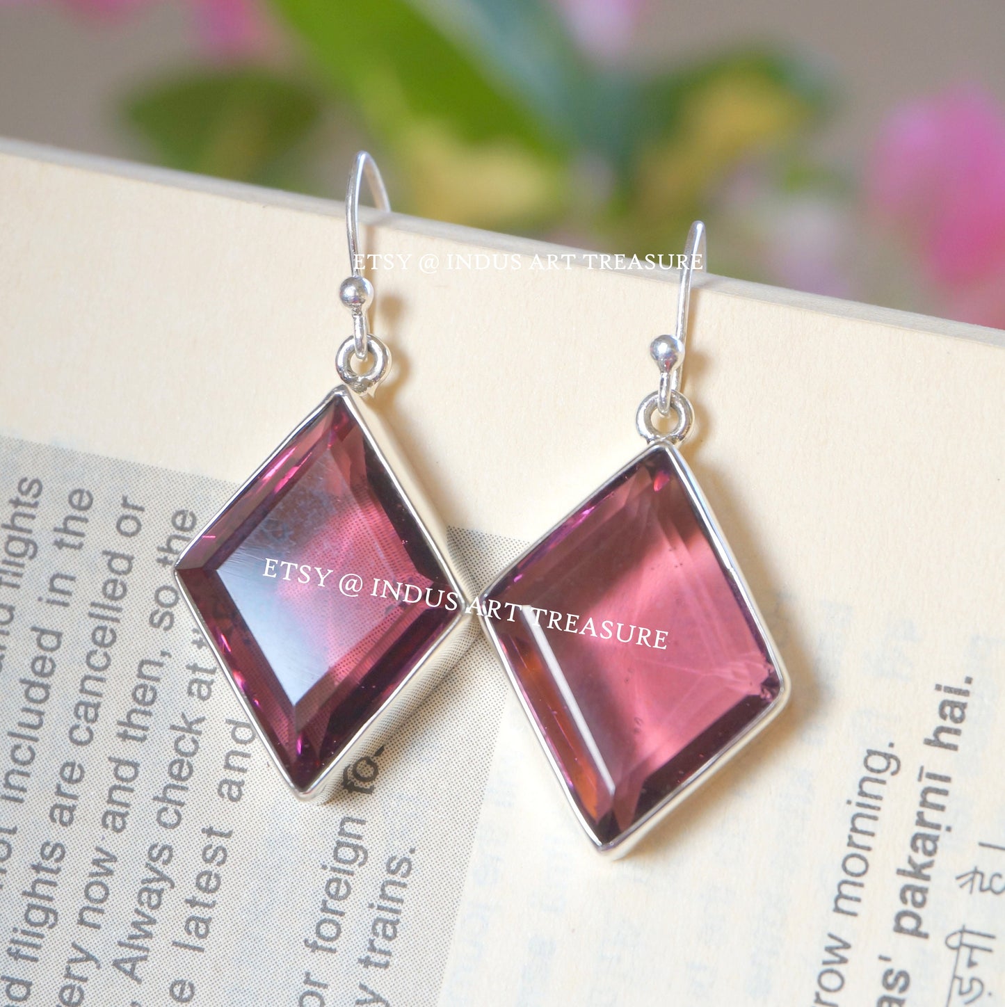 Pink Tourmaline Rhombus Earrings