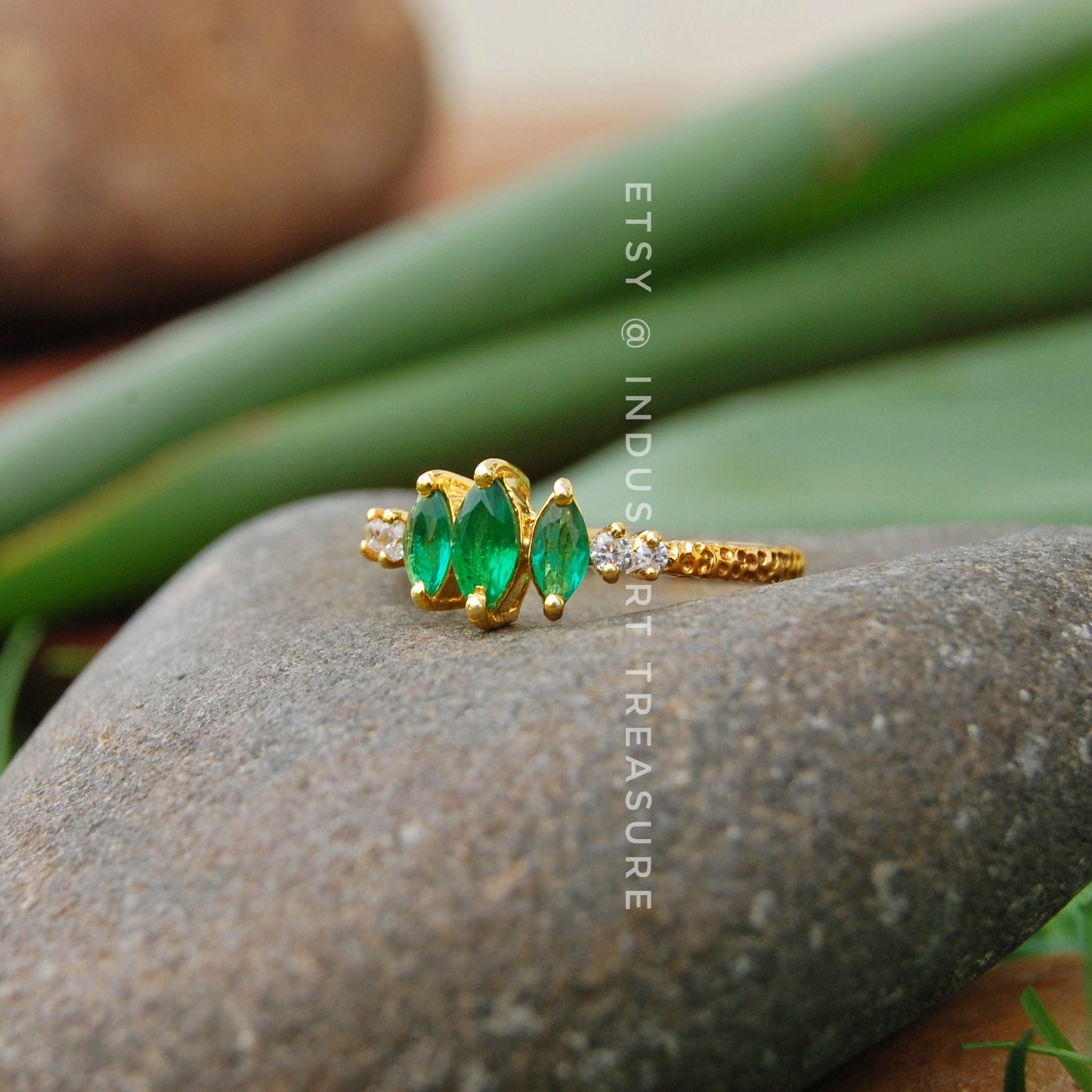 Emerald Dainty Gold Plated Ring
