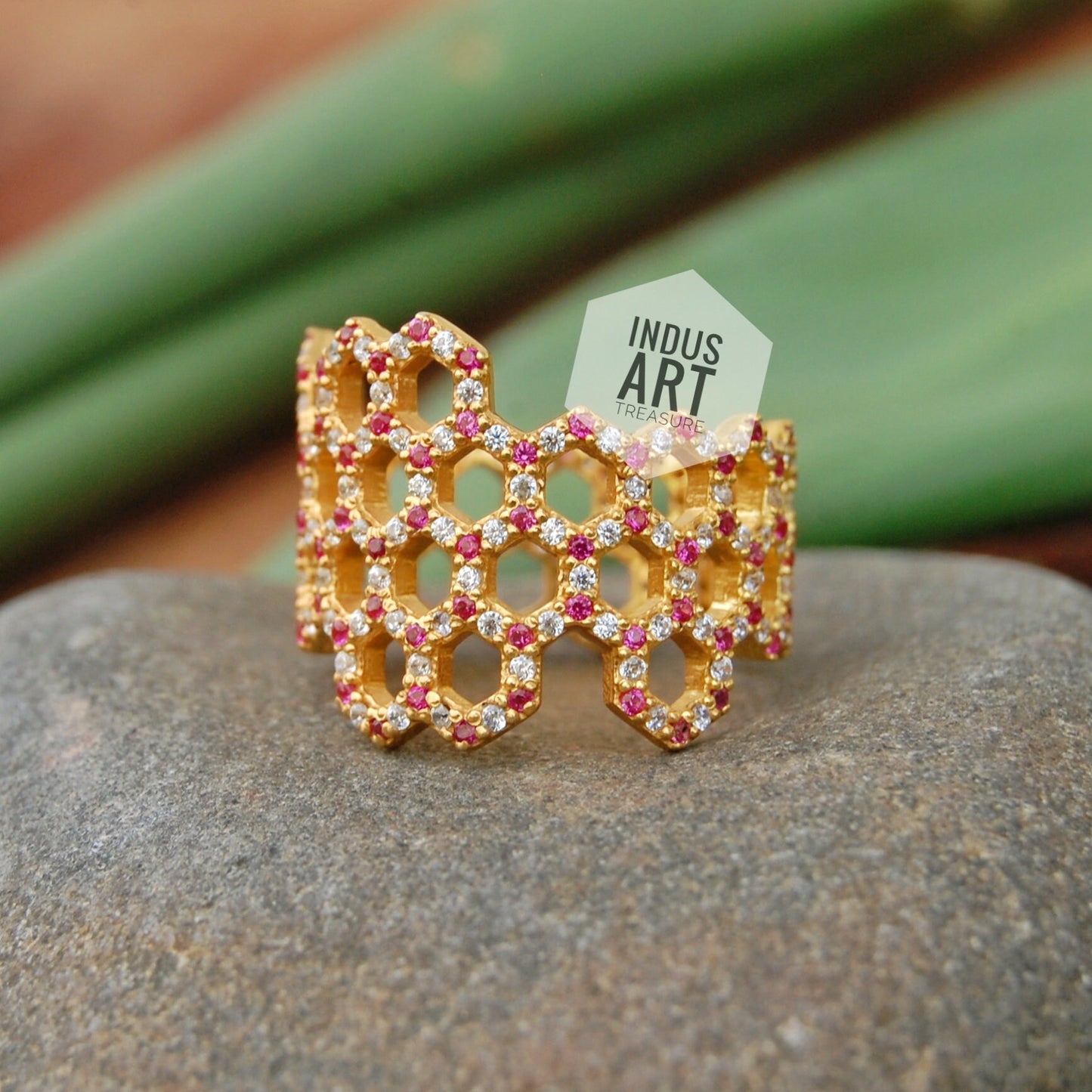 Pink Tourmaline- White Topaz Eternity Wide Band Ring