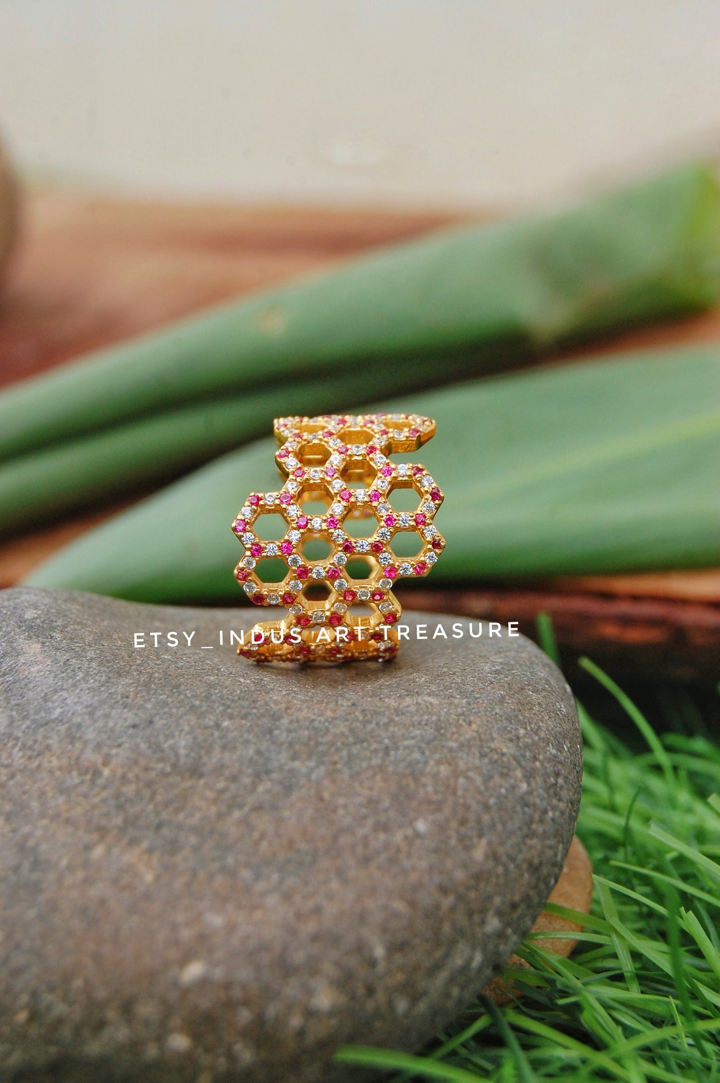 Pink Tourmaline- White Topaz Eternity Wide Band Ring