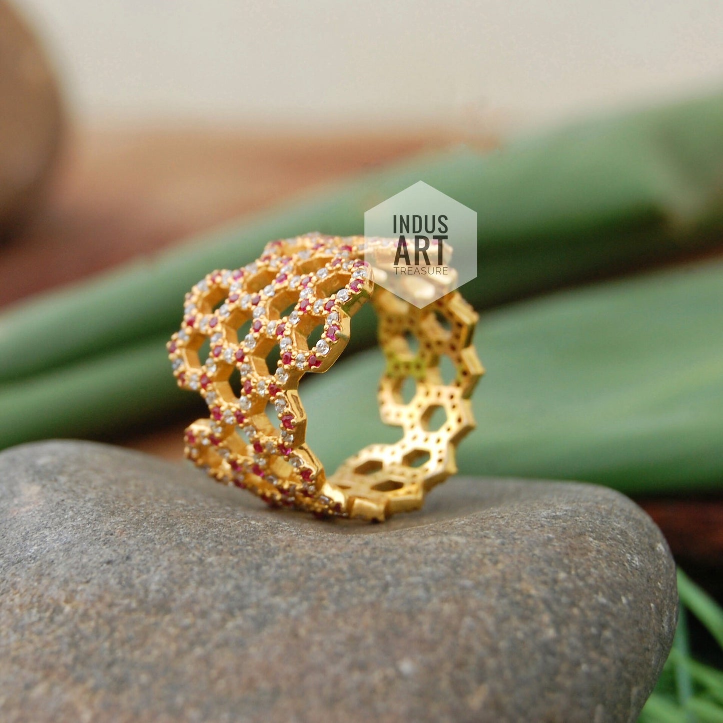 Pink Tourmaline- White Topaz Eternity Wide Band Ring