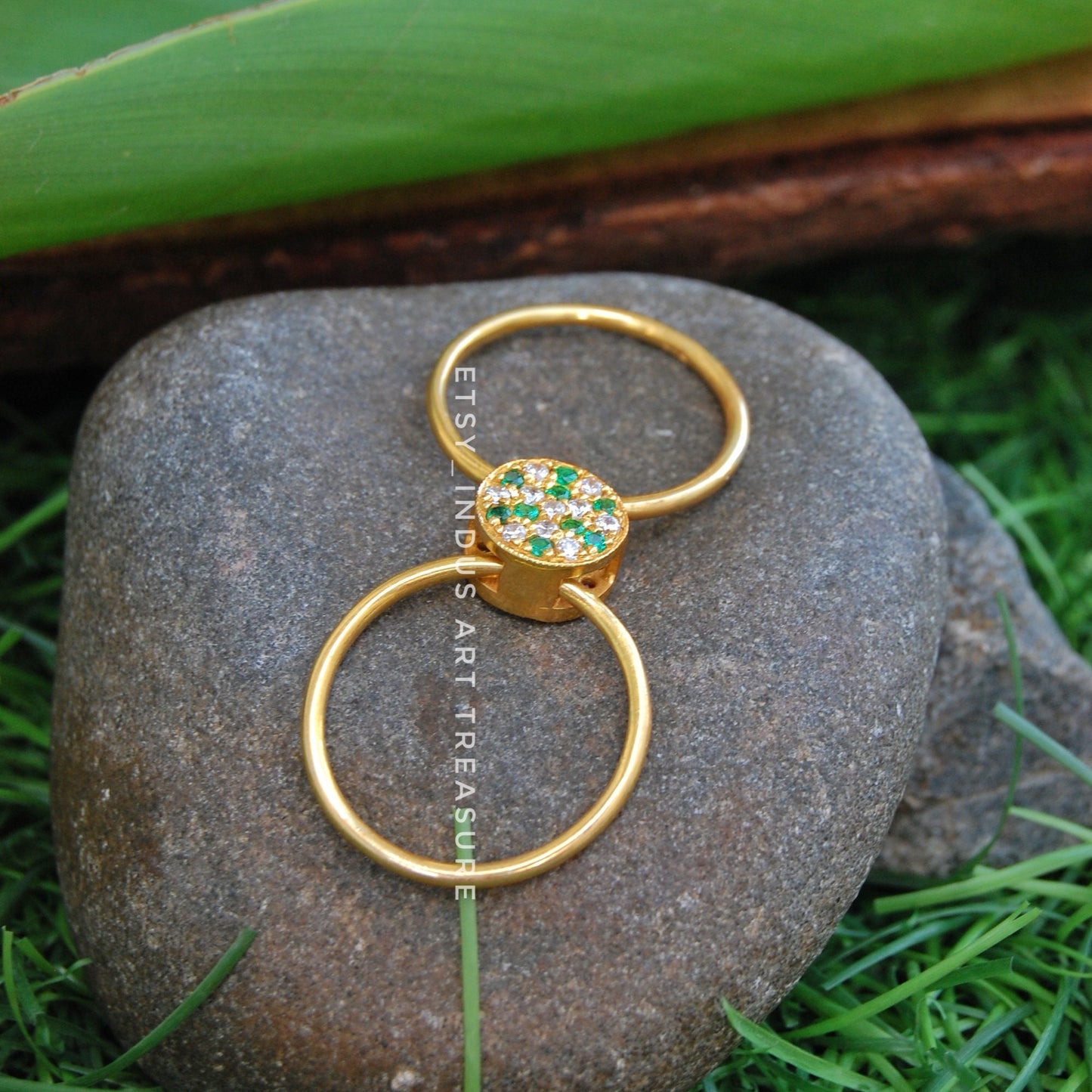 Emerald -Tourmaline 18k Gold Plated Ring