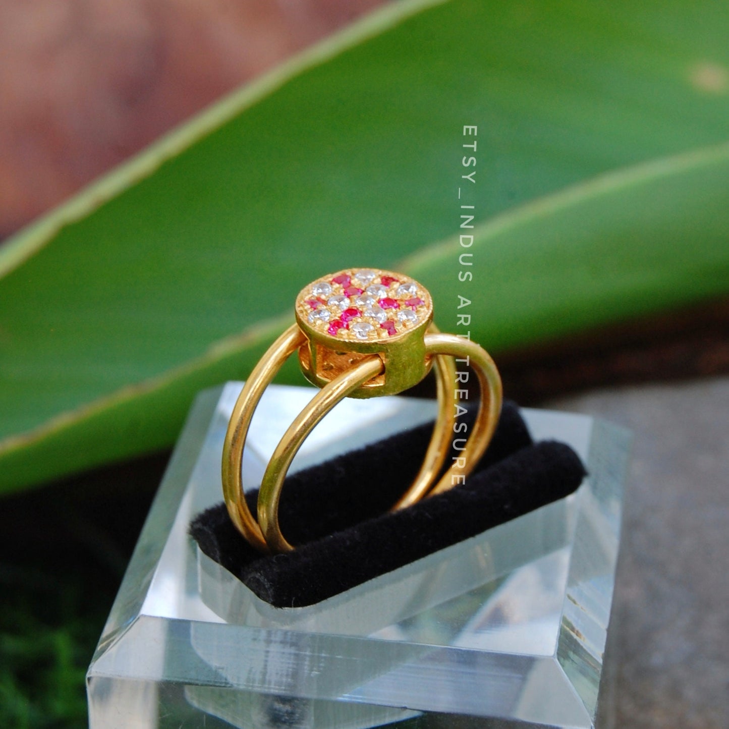 Emerald -Tourmaline 18k Gold Plated Ring
