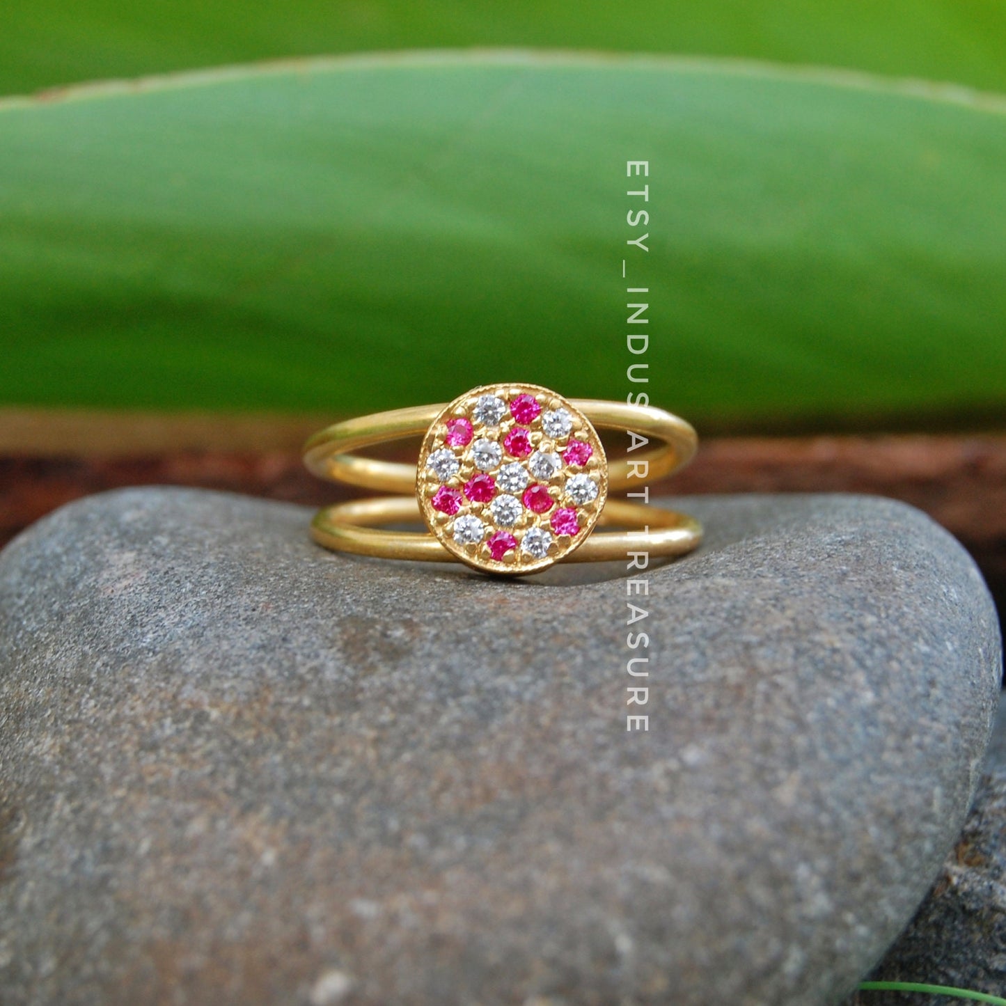 Emerald -Tourmaline 18k Gold Plated Ring