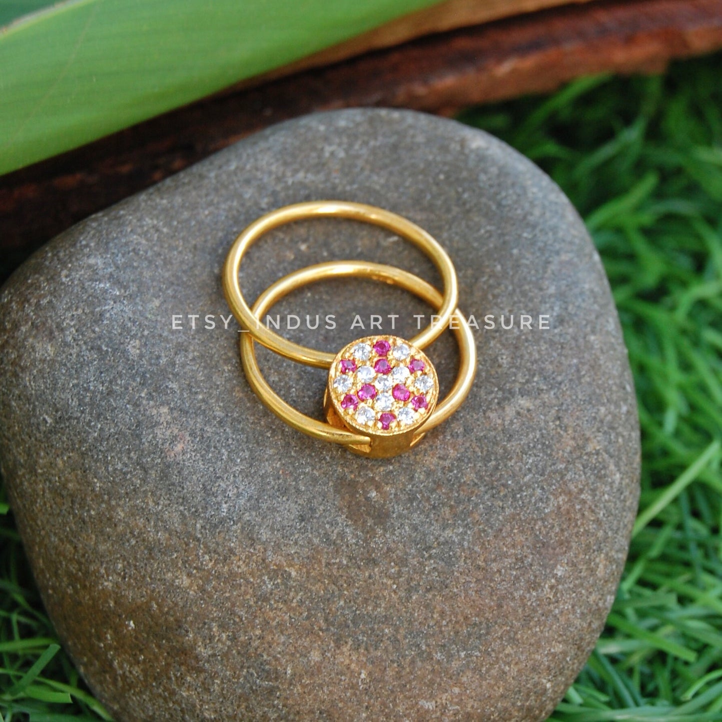 Emerald -Tourmaline 18k Gold Plated Ring
