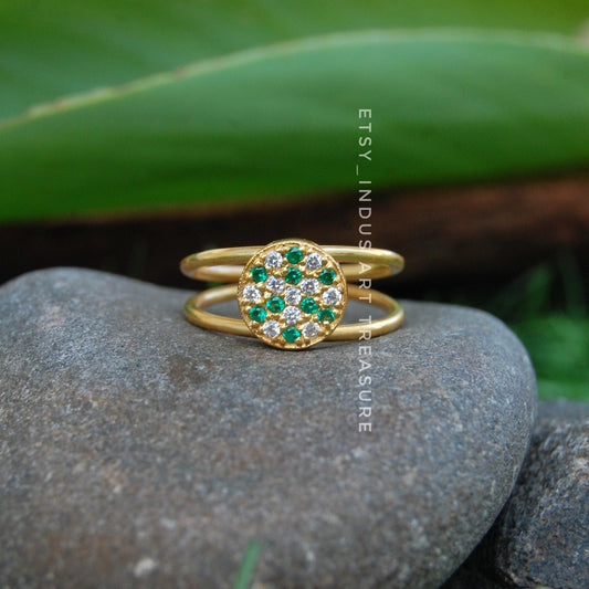 Emerald -Tourmaline 18k Gold Plated Ring