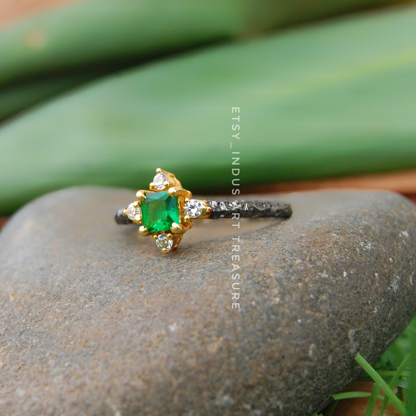 Emerald Dainty Gold Plated Ring
