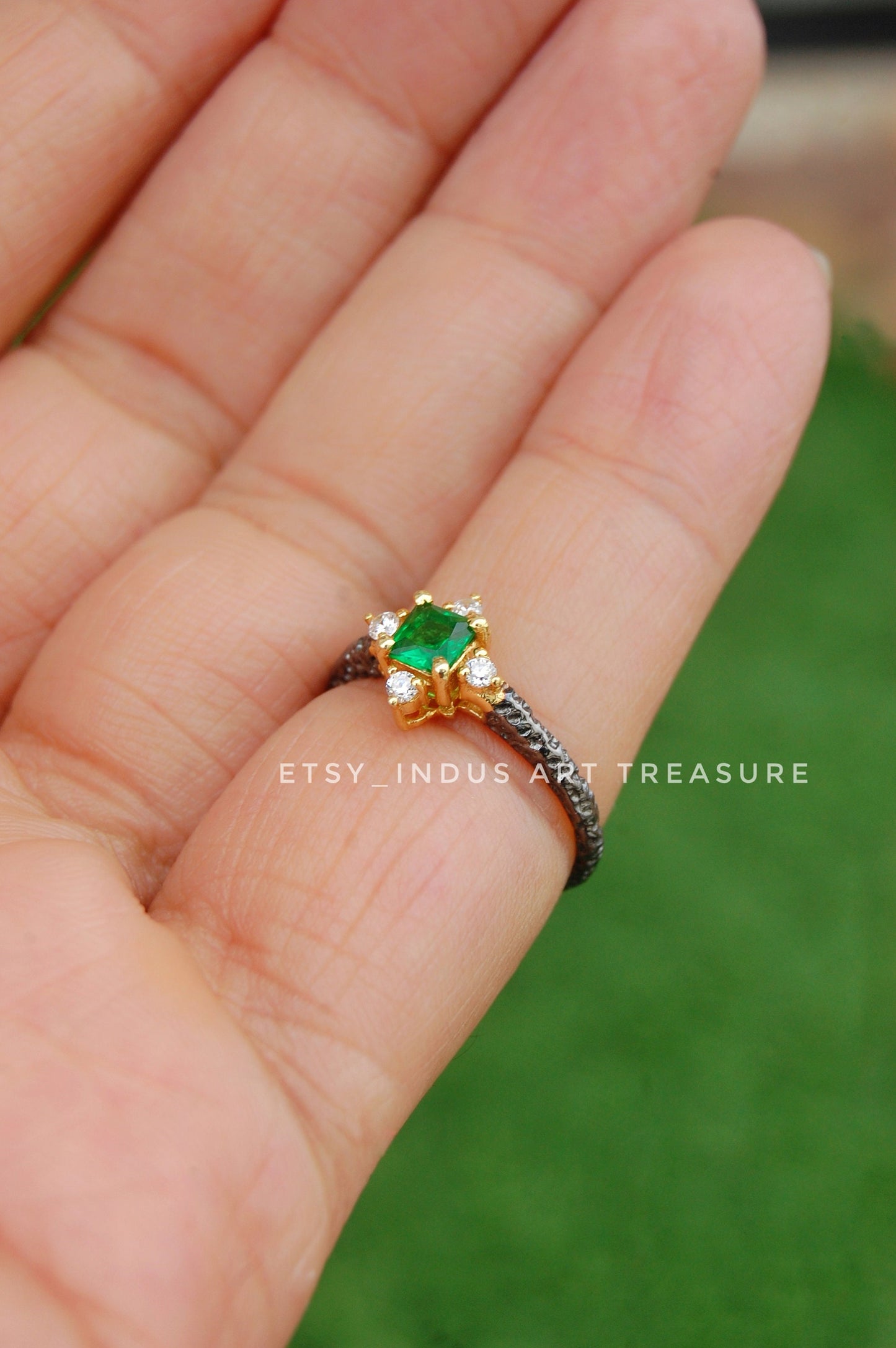 Emerald Dainty Gold Plated Ring