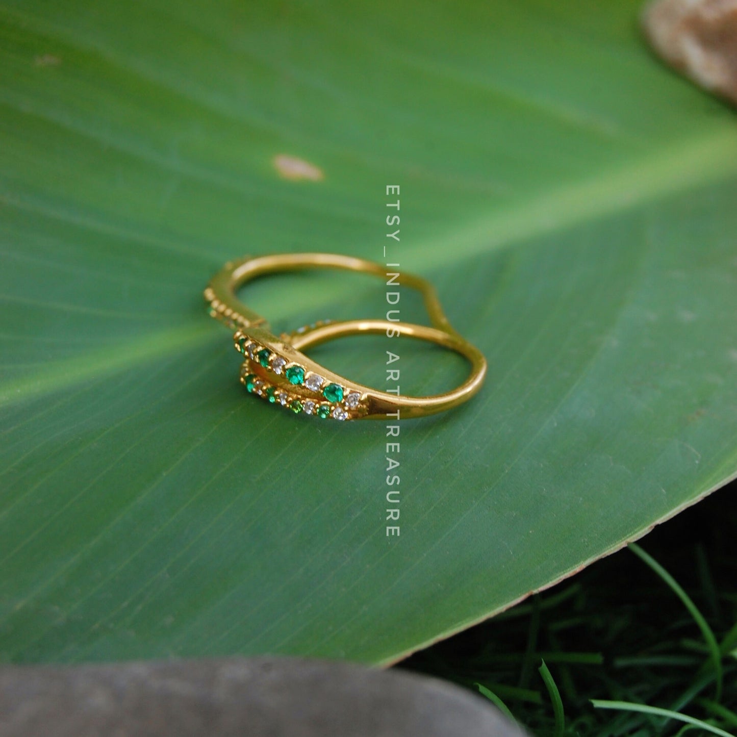 Emerald Double Figurine 18k Gold Plated Ring