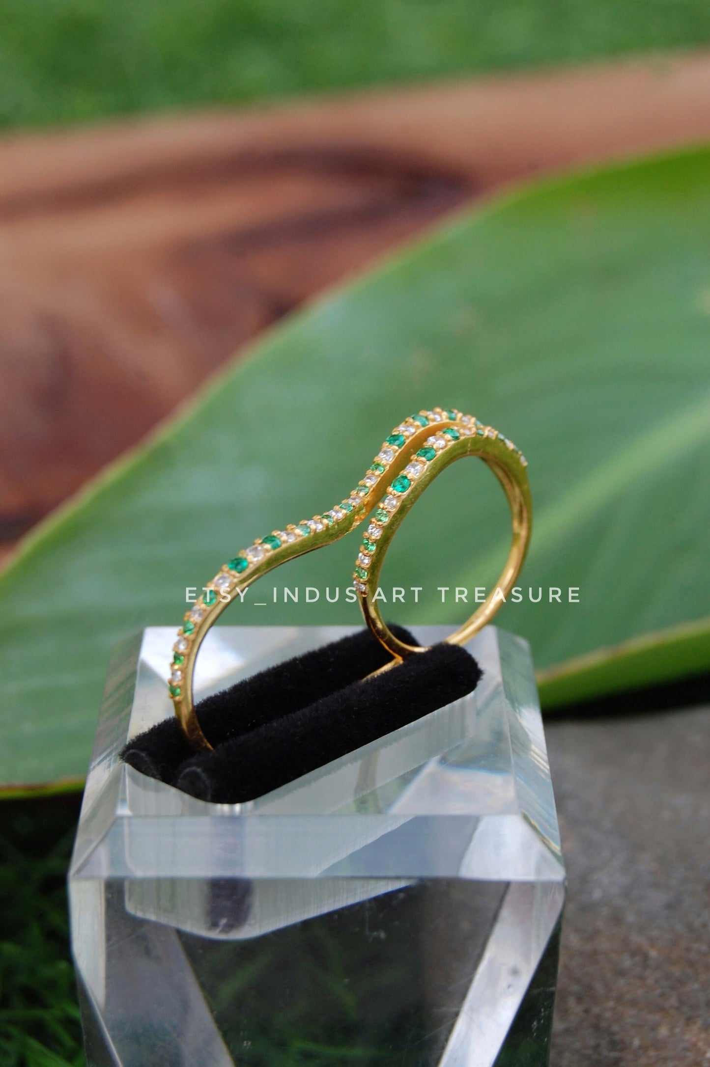 Emerald Double Figurine 18k Gold Plated Ring