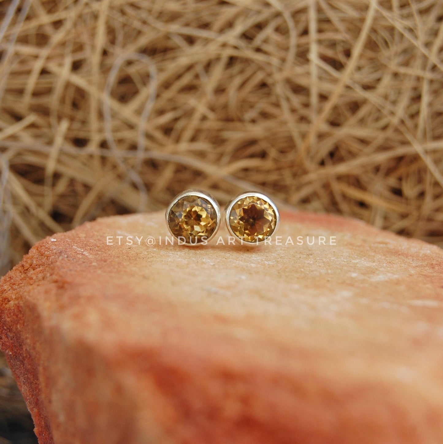 Yellow Citrine Stud Earrings