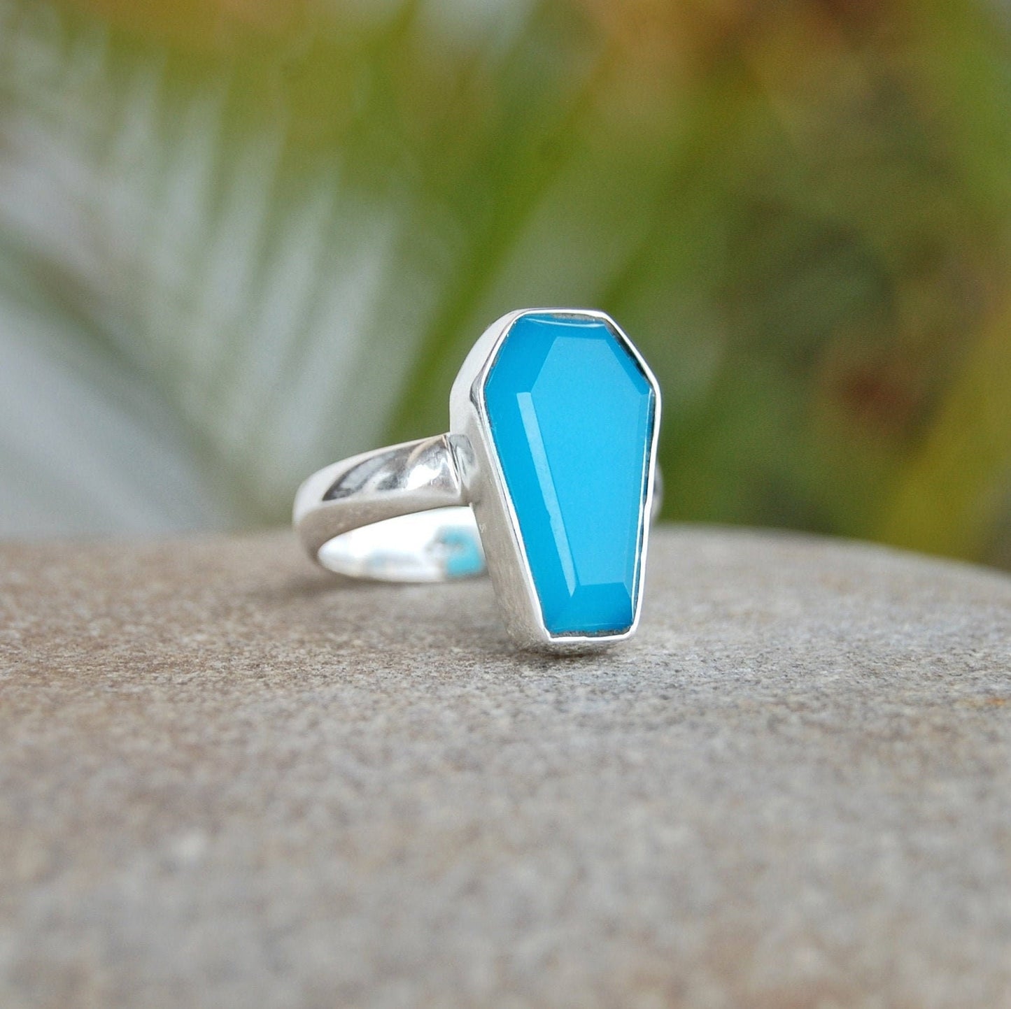 Blue Chalcedony Coffin Shape Ring
