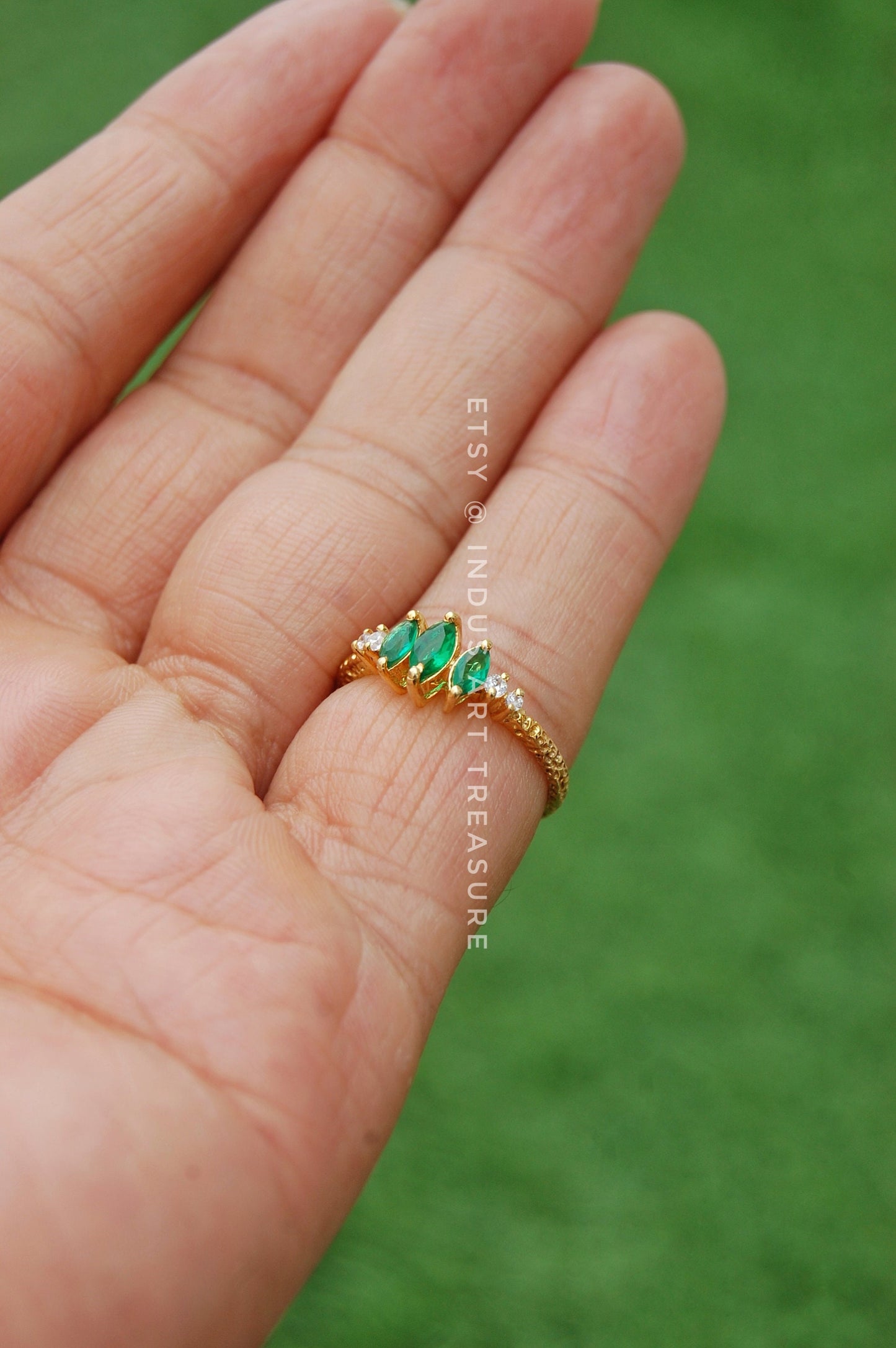 Emerald Dainty Gold Plated Ring