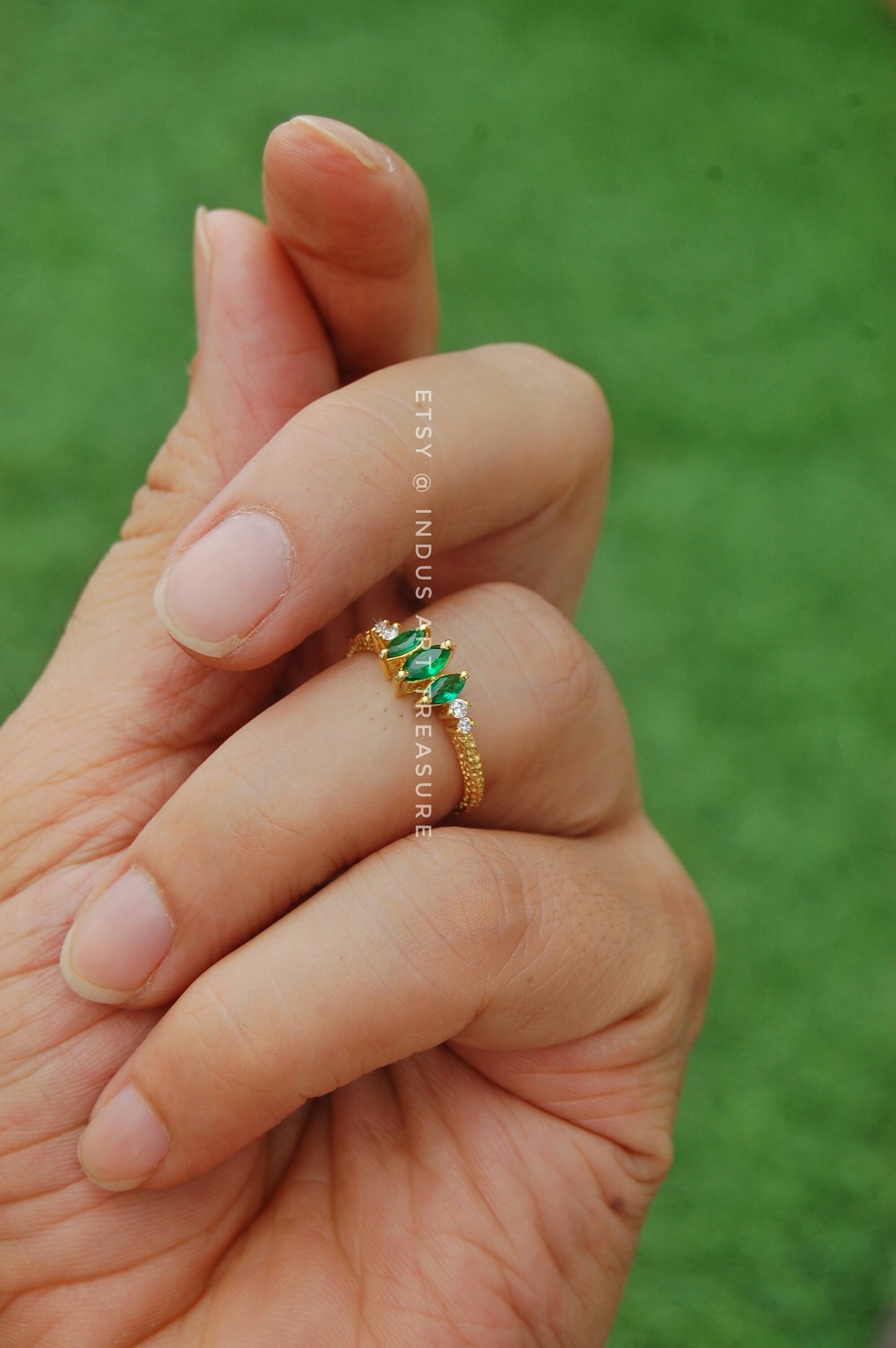 Emerald Dainty Gold Plated Ring