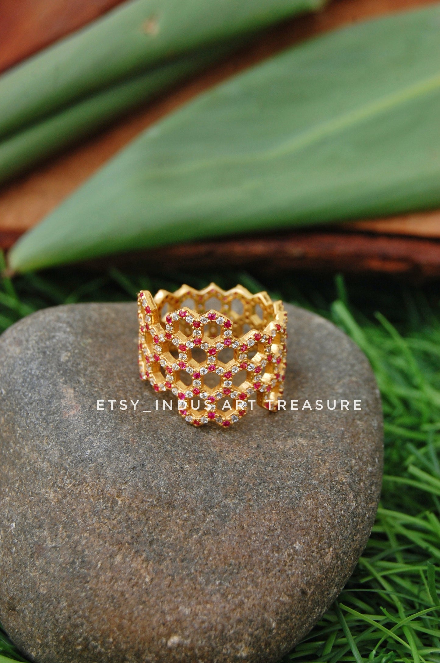 Pink Tourmaline- White Topaz Eternity Wide Band Ring