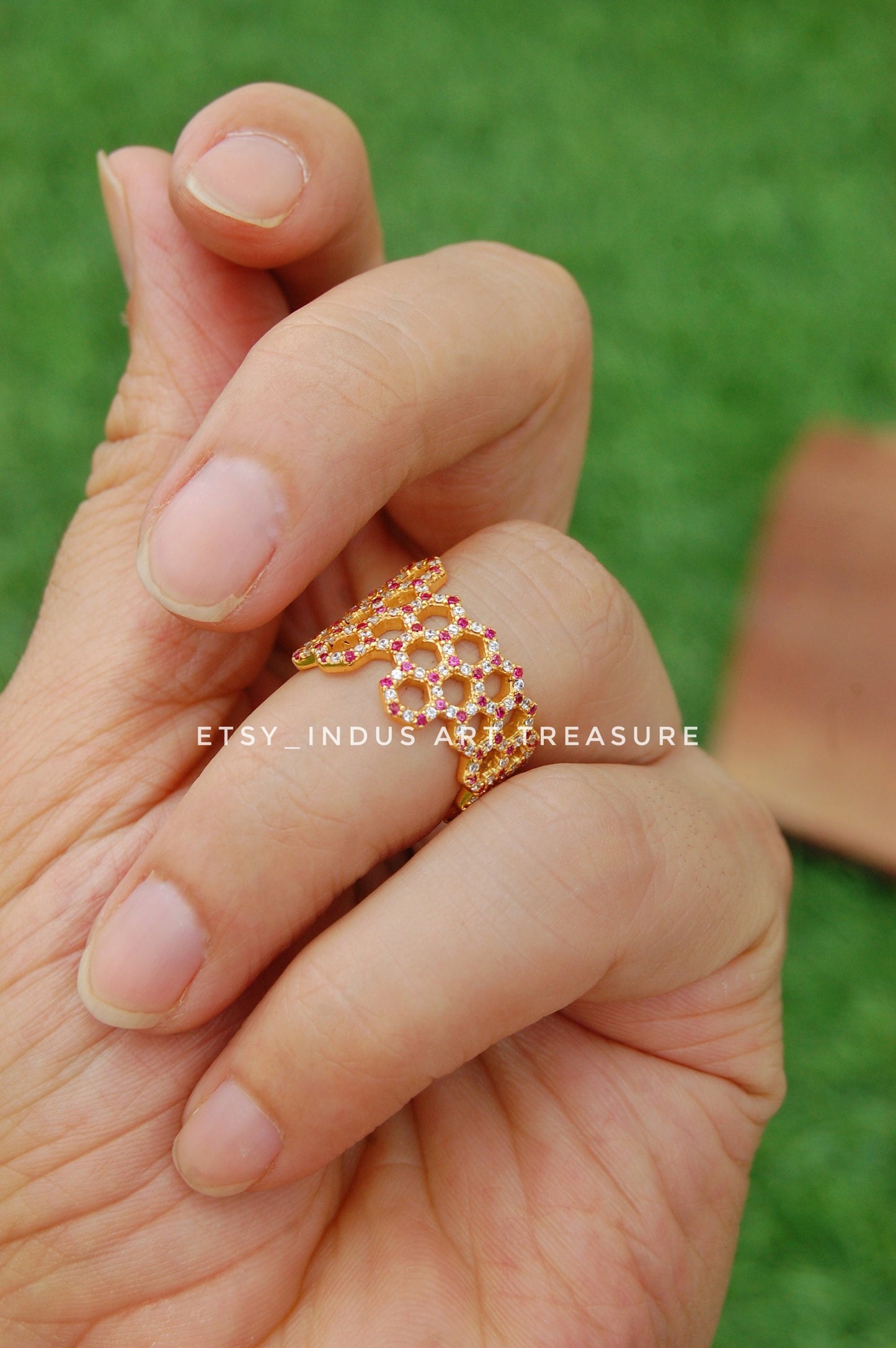 Pink Tourmaline- White Topaz Eternity Wide Band Ring