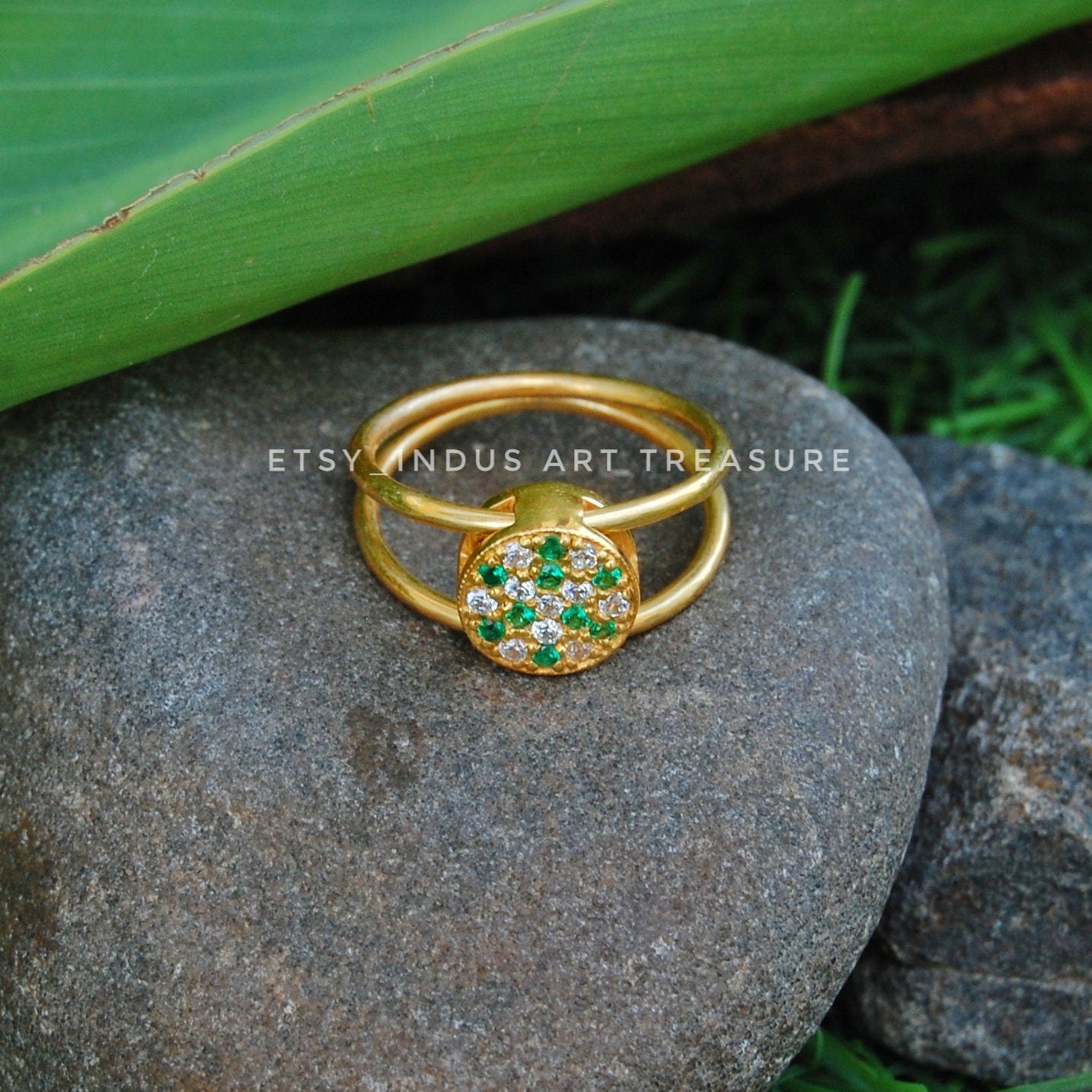 Emerald -Tourmaline 18k Gold Plated Ring