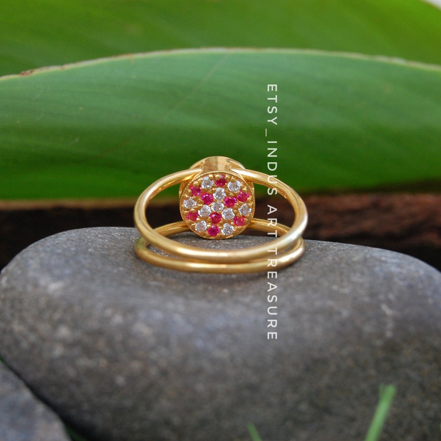 Emerald -Tourmaline 18k Gold Plated Ring