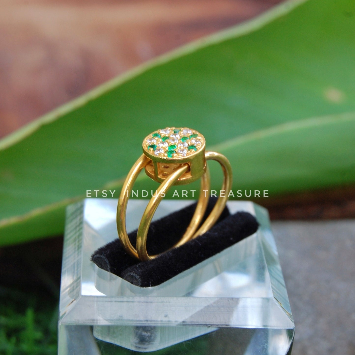 Emerald -Tourmaline 18k Gold Plated Ring