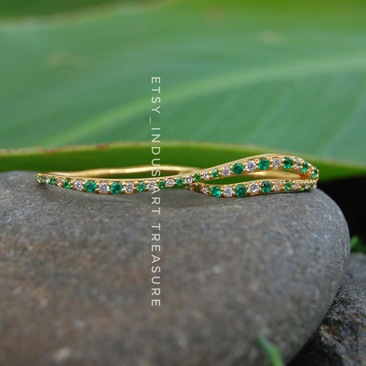 Emerald Double Figurine 18k Gold Plated Ring