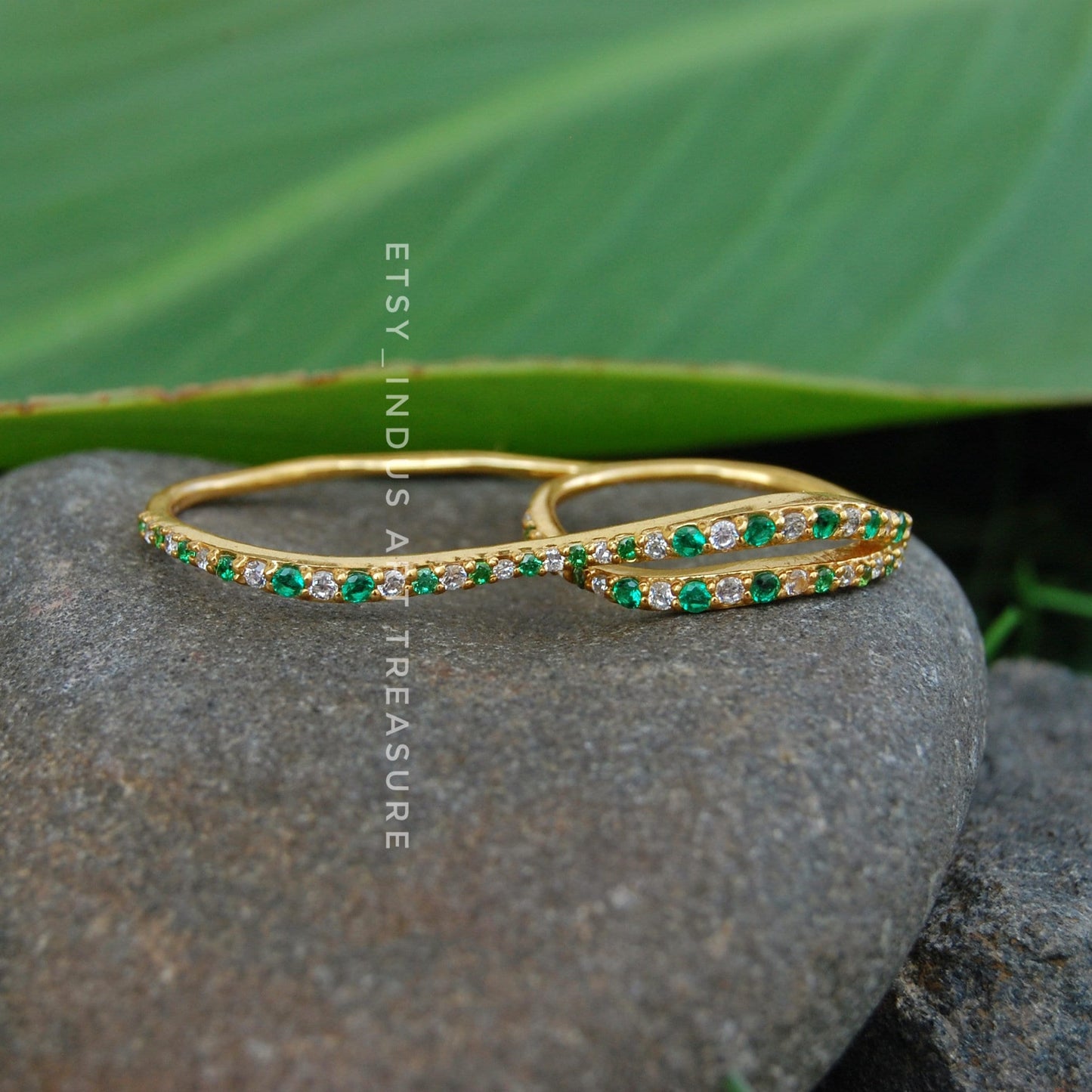 Emerald Double Figurine 18k Gold Plated Ring