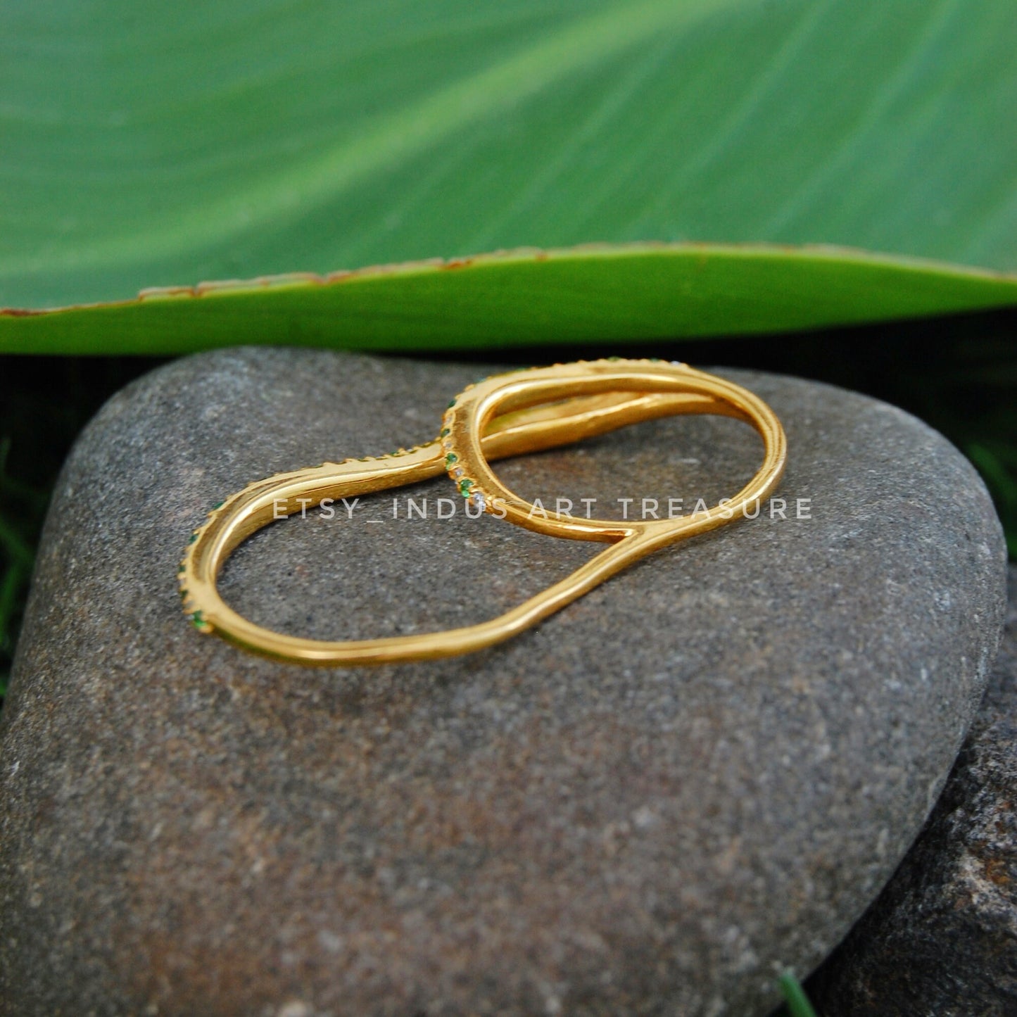 Emerald Double Figurine 18k Gold Plated Ring