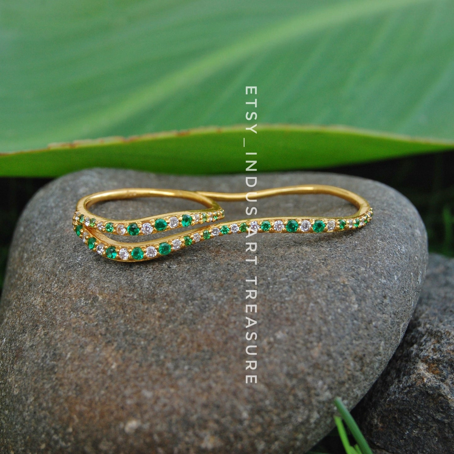 Emerald Double Figurine 18k Gold Plated Ring