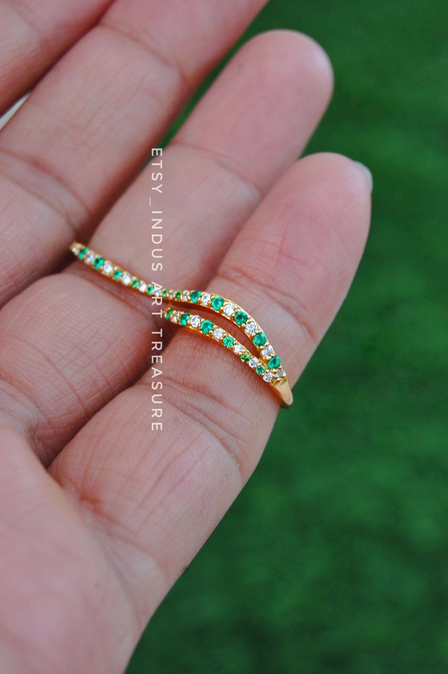 Emerald Double Figurine 18k Gold Plated Ring