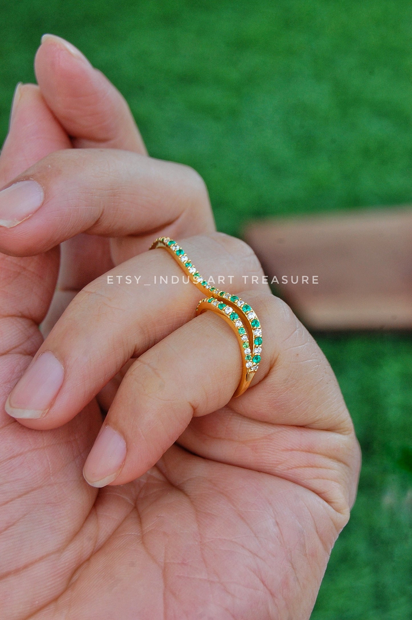 Emerald Double Figurine 18k Gold Plated Ring