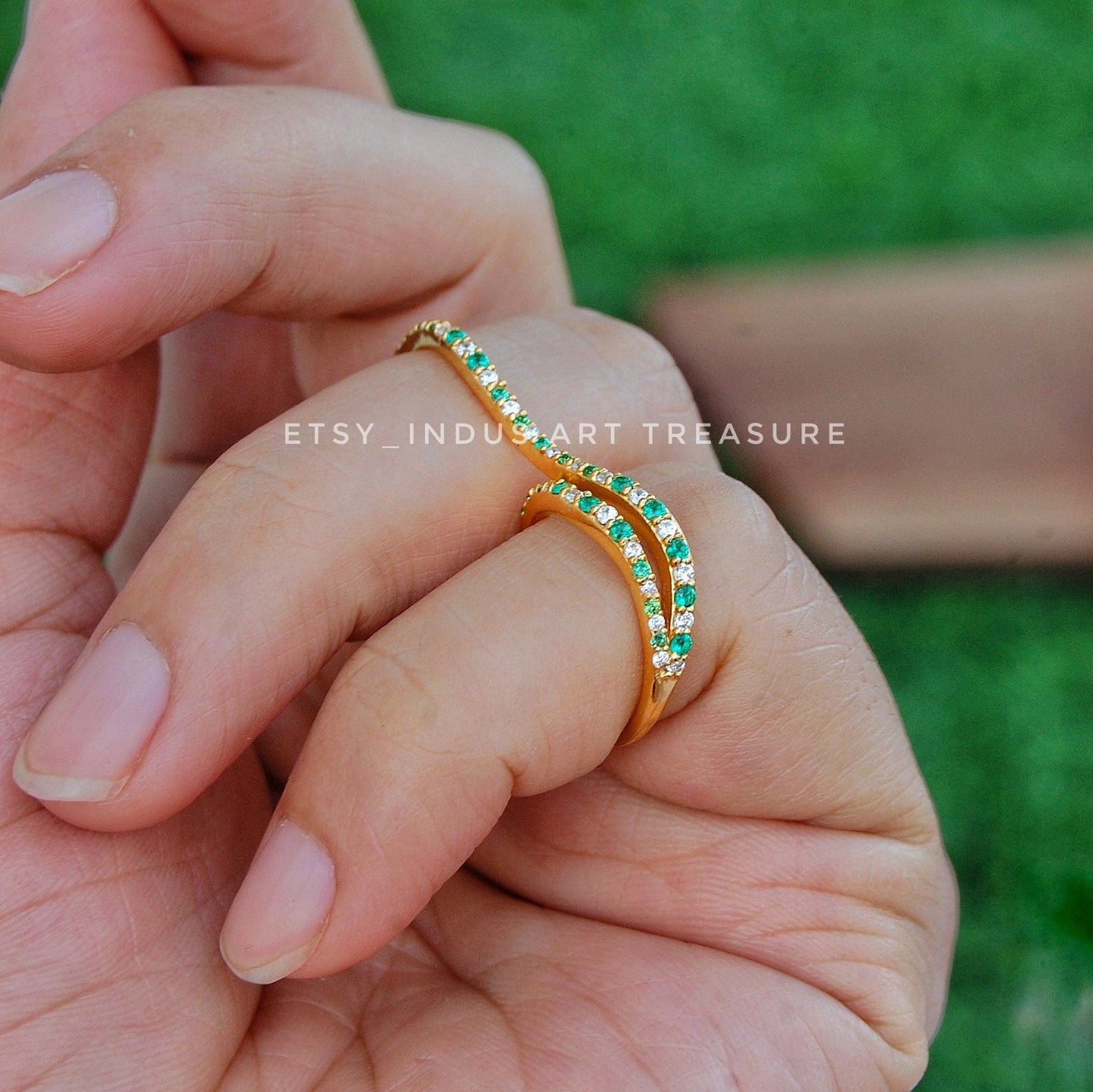 Emerald Double Figurine 18k Gold Plated Ring