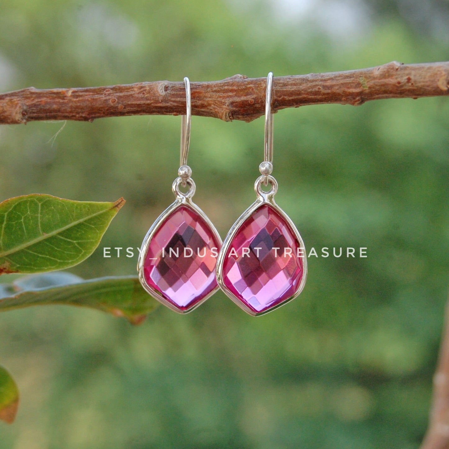 Pink Tourmaline Shield Shape Earrings