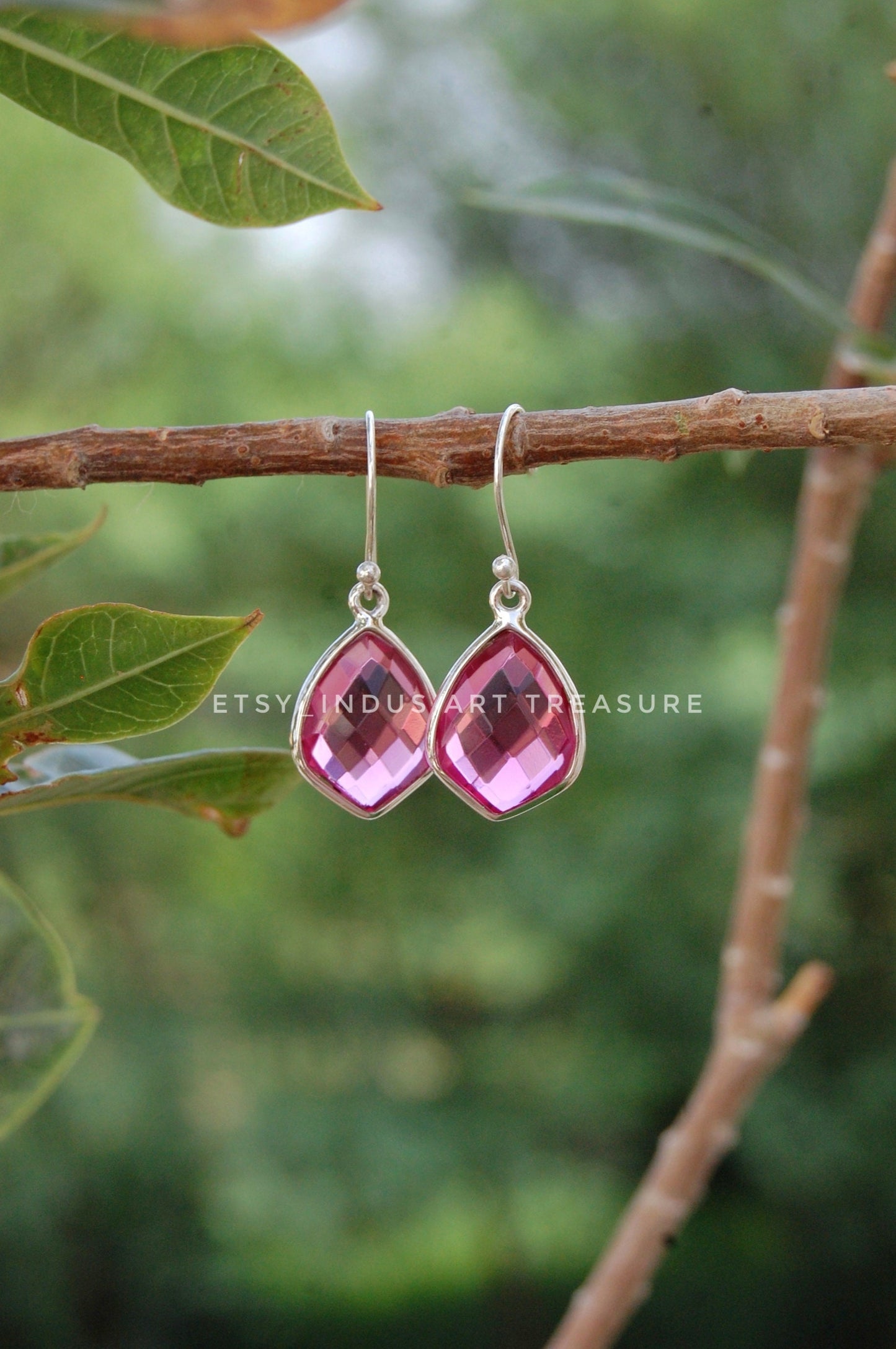 Pink Tourmaline Shield Shape Earrings