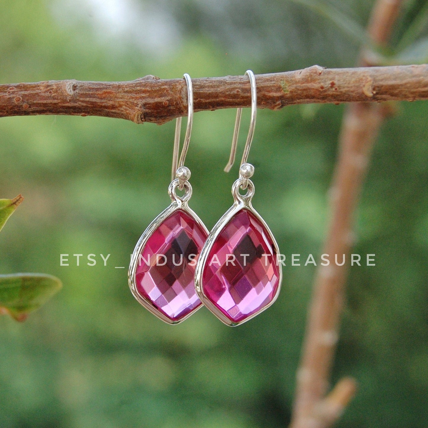 Pink Tourmaline Shield Shape Earrings