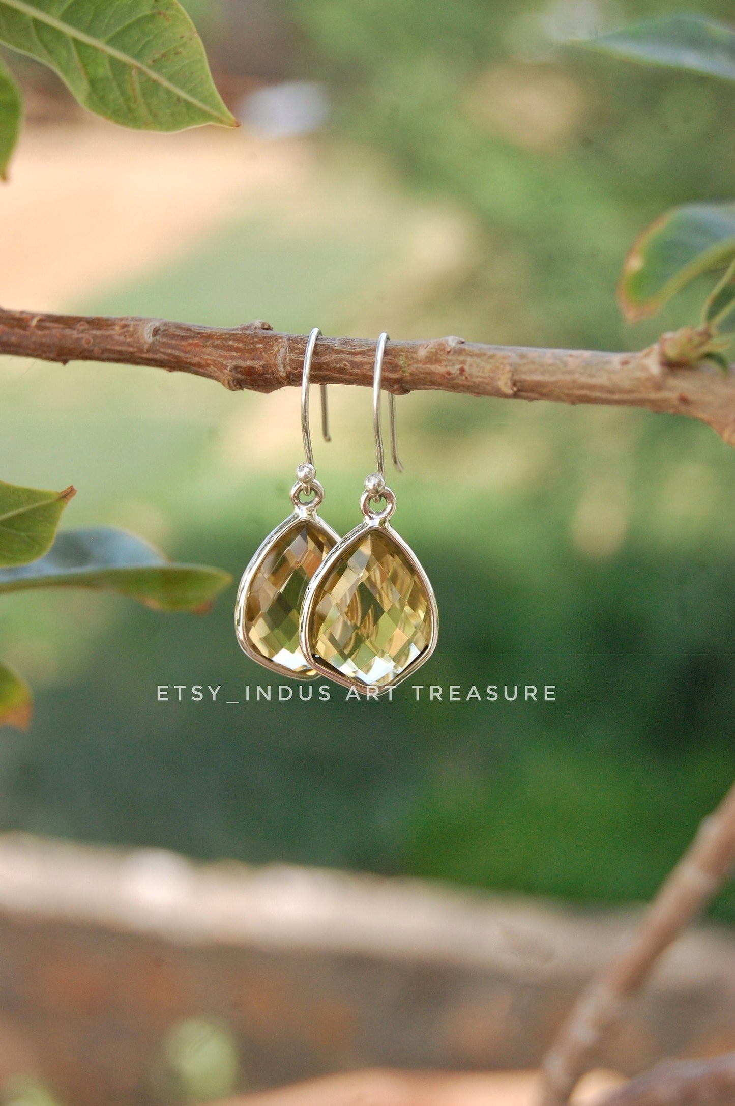 Yellow Citrine Shield Shape Earrings