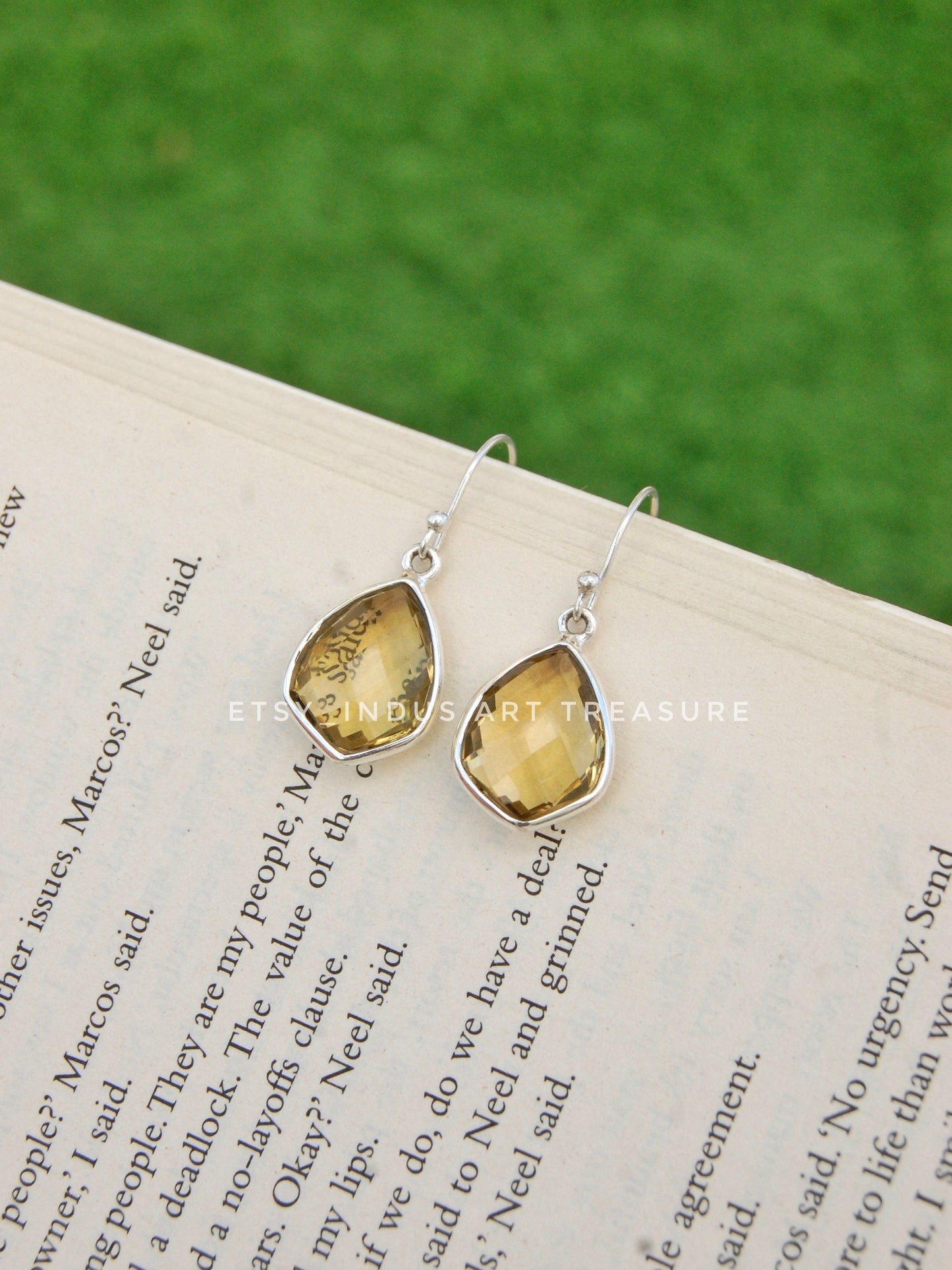 Yellow Citrine Shield Shape Earrings