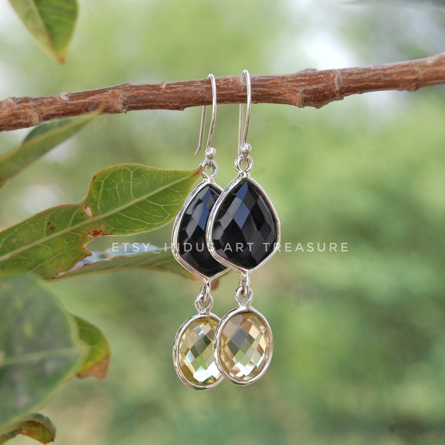 Black Onyx- Citrine Chandelier Earrings