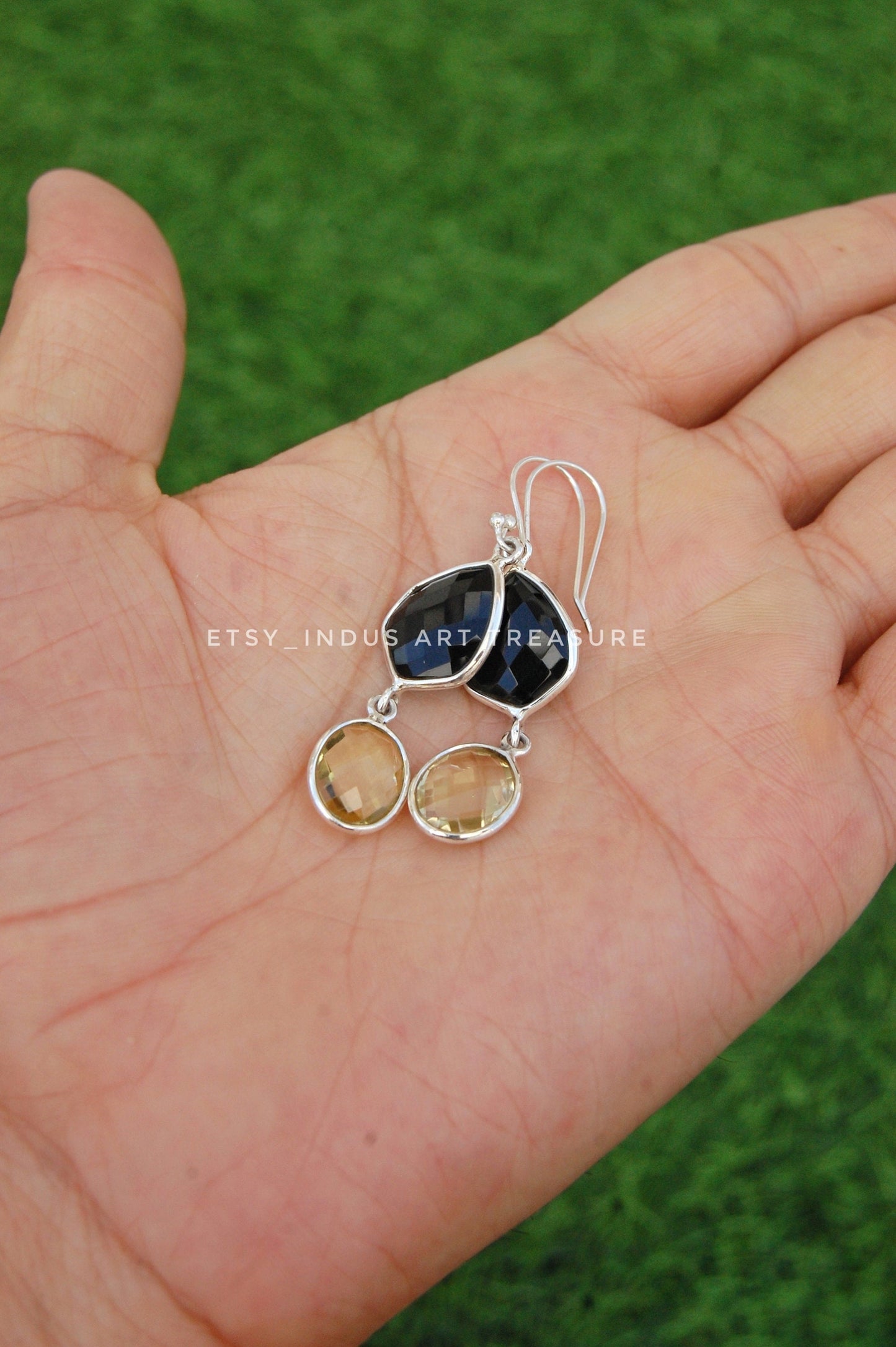 Black Onyx- Citrine Chandelier Earrings