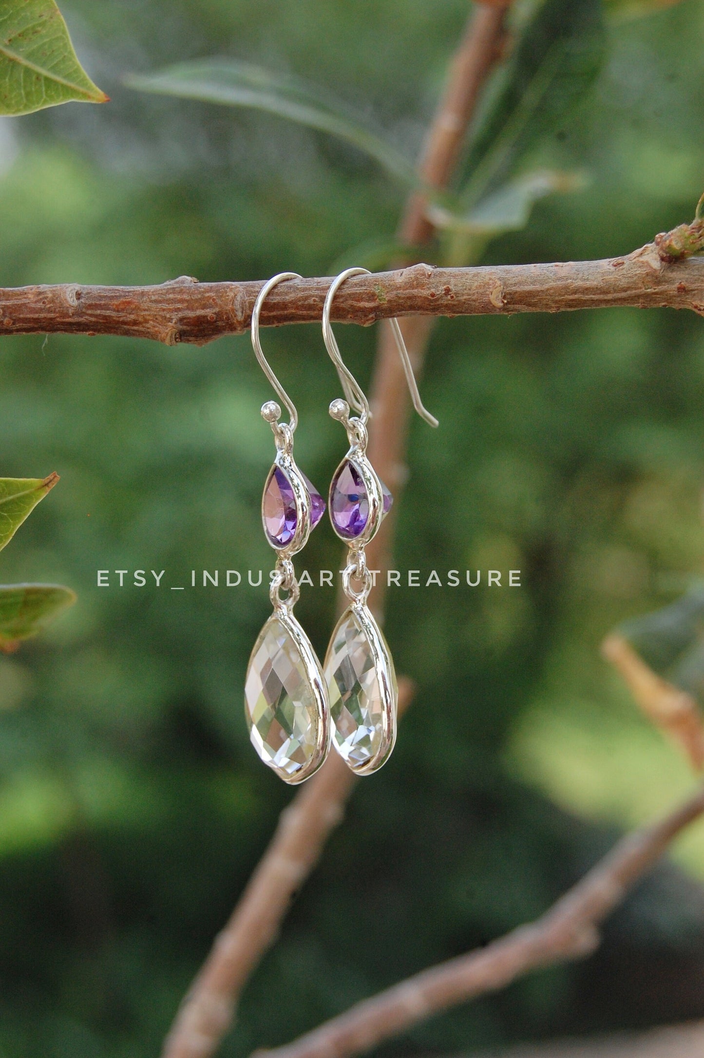 Amethyst - Quartz Dangle Earrings