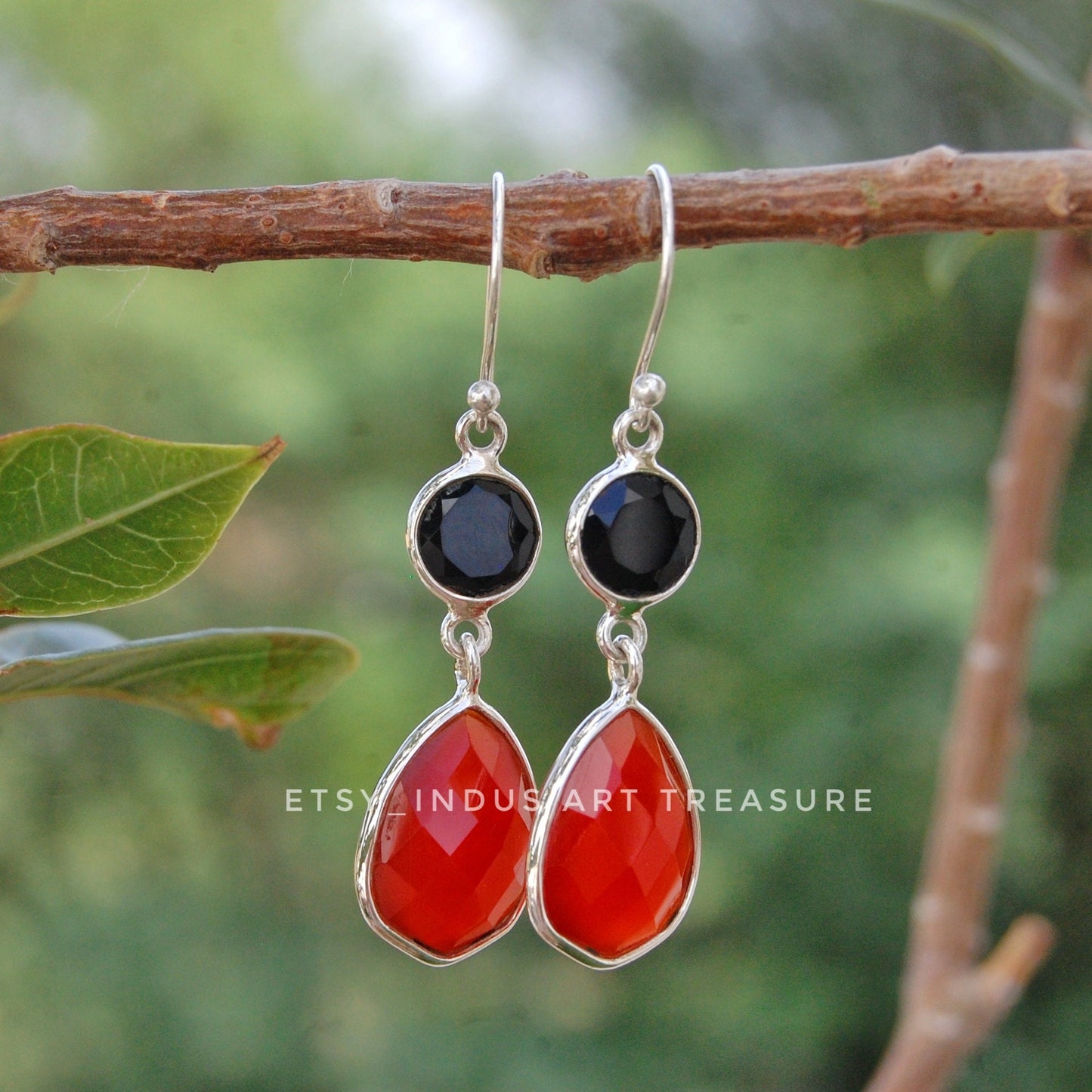 Carnelian-Black Onyx Dangle Earrings
