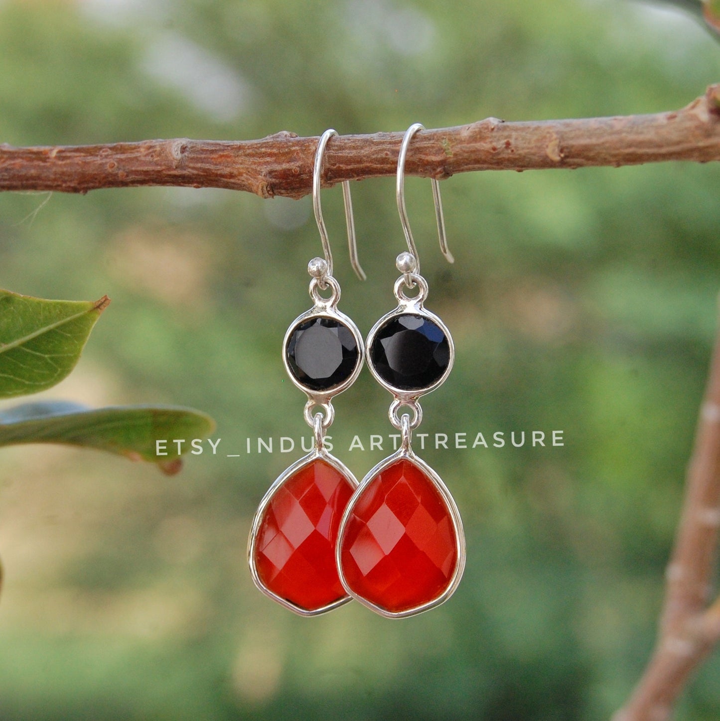 Carnelian-Black Onyx Dangle Earrings