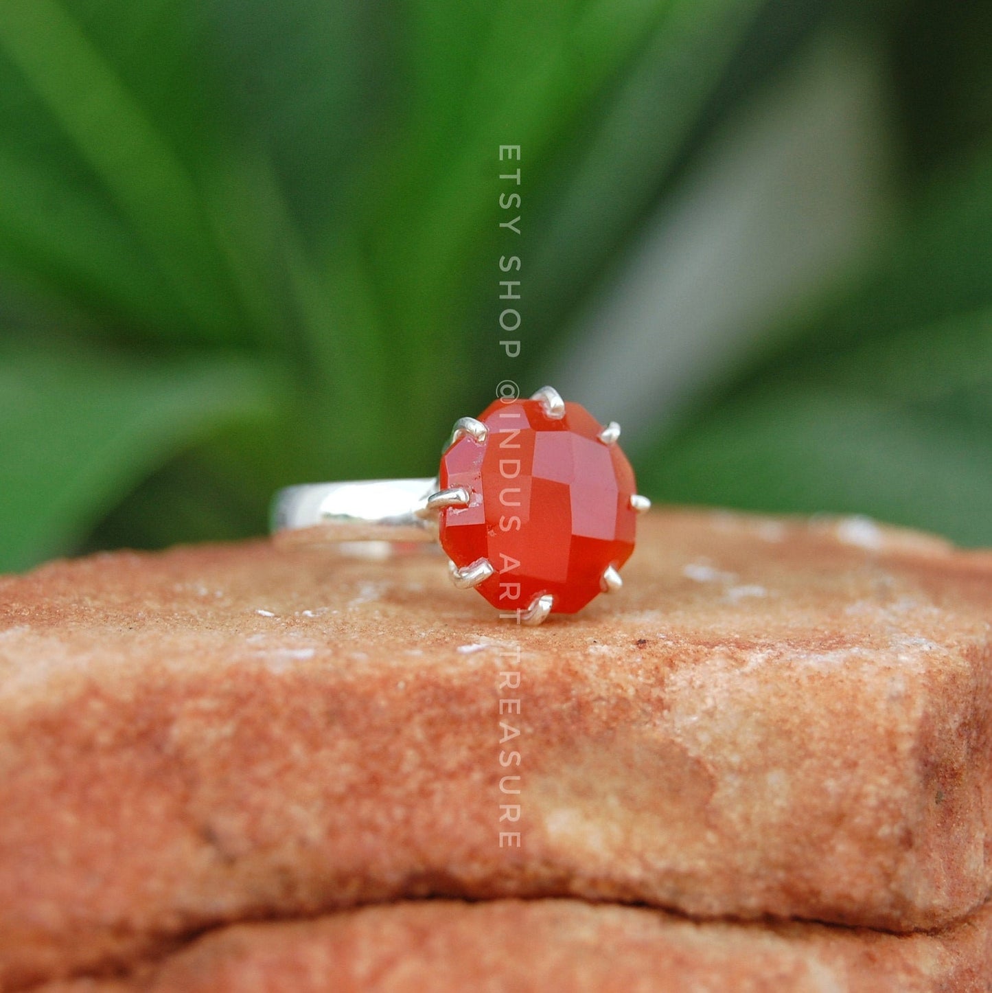 Orange Carnelian Prong Settings Ring