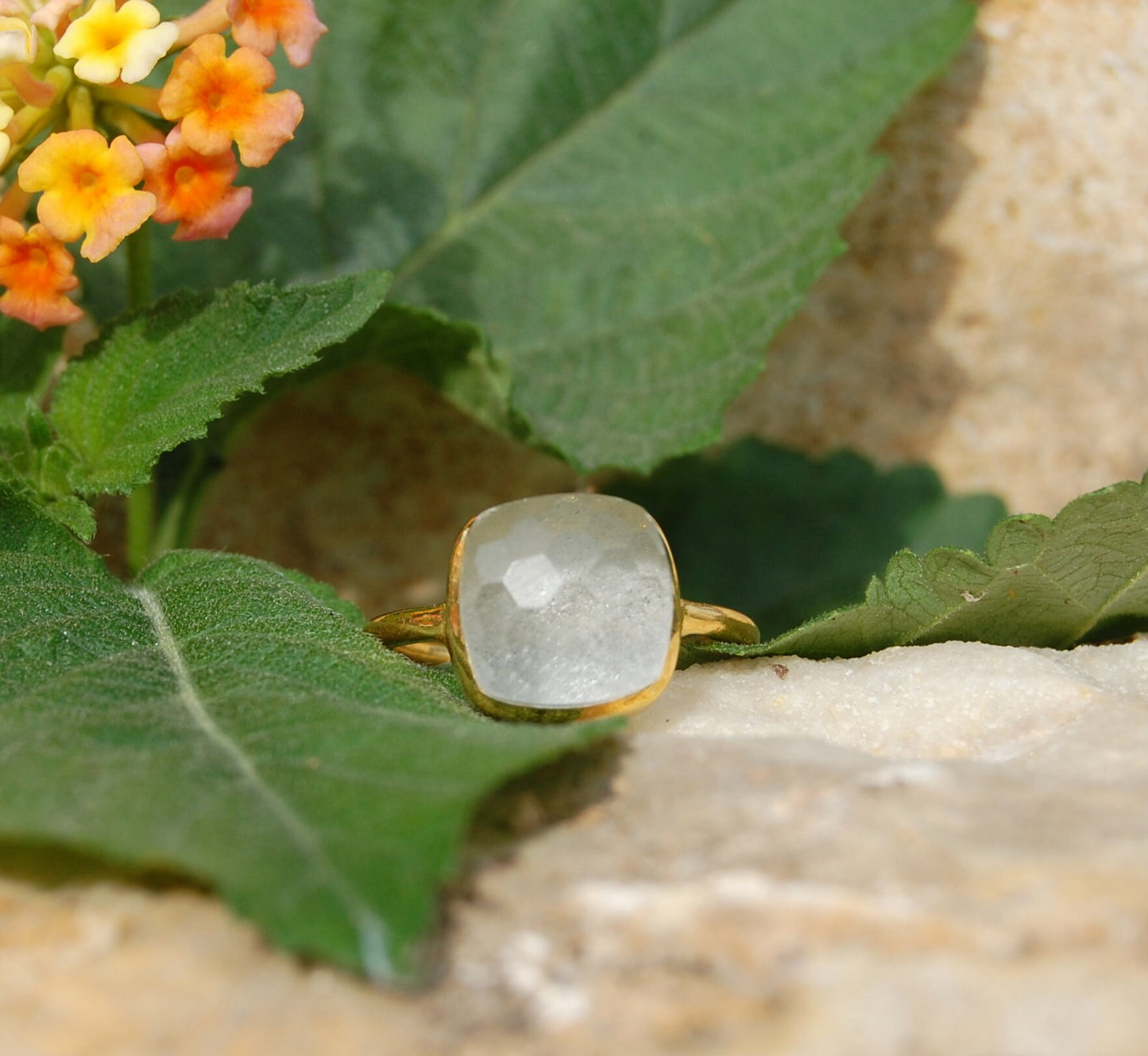 Clear Crystal 18k Gold Plated Ring