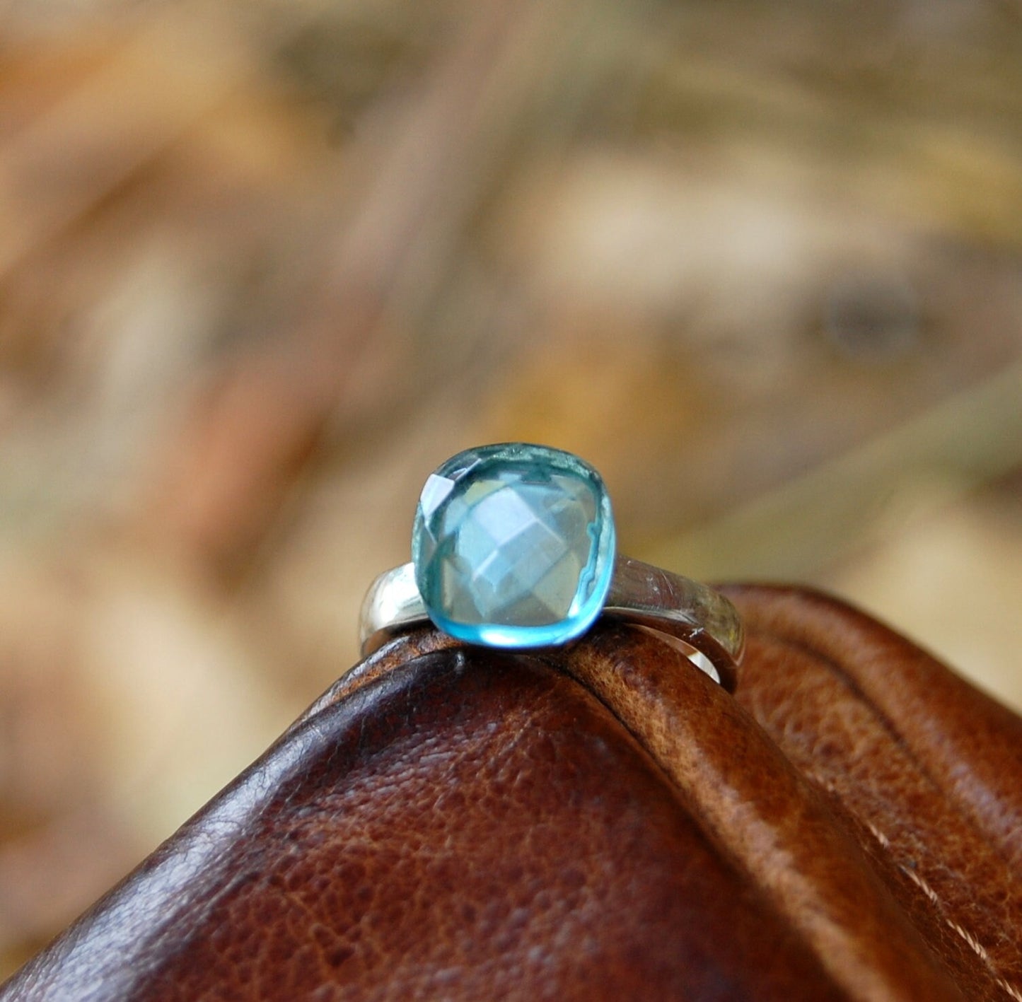 Blue Topaz Honey Comb Ring