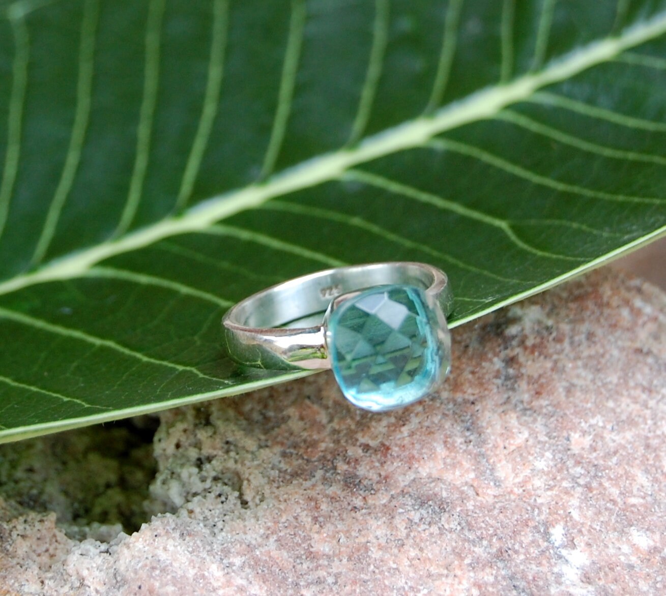 Blue Topaz Honey Comb Ring